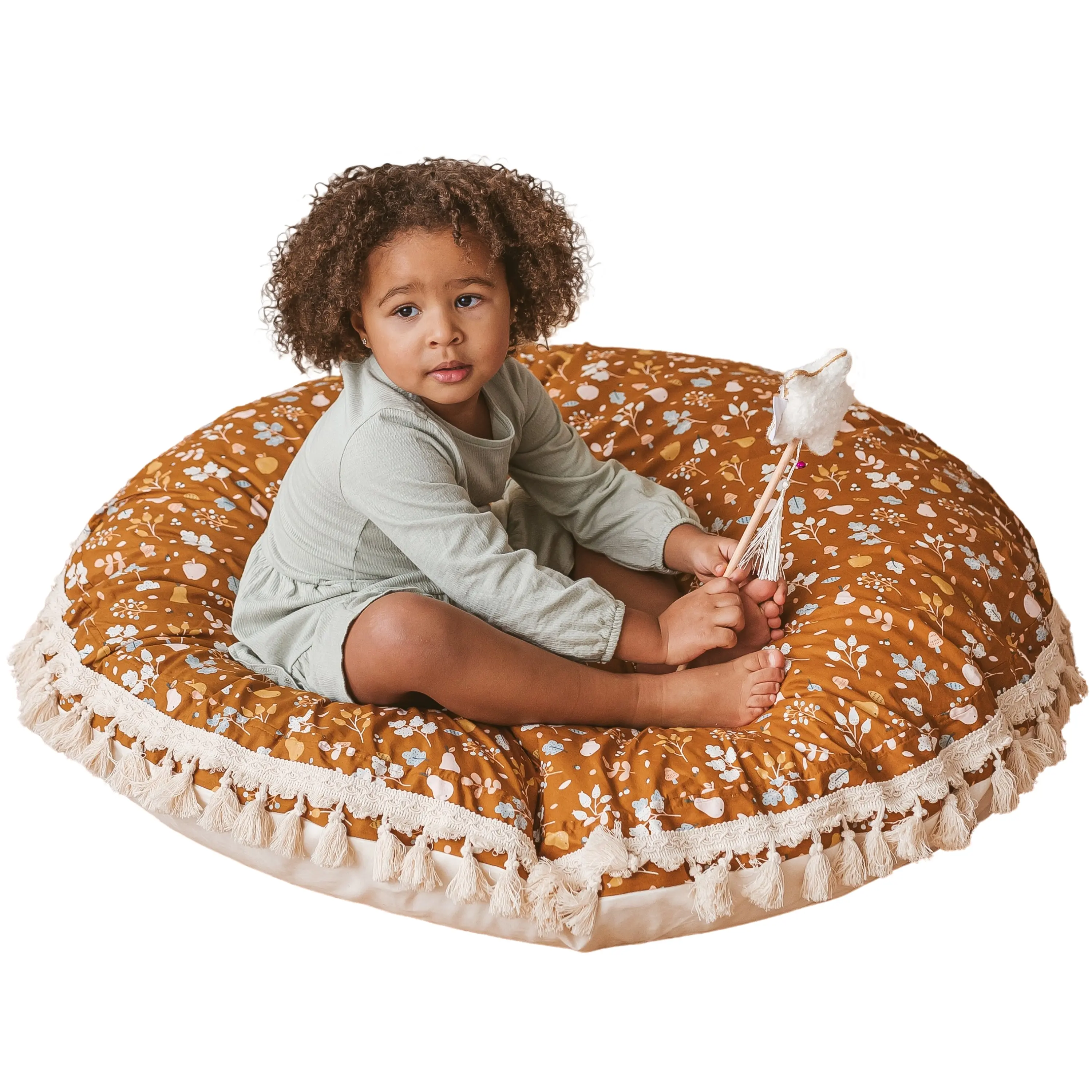 Kids Floor Cushion Seating Pouffe in Plant Pattern - Image 8