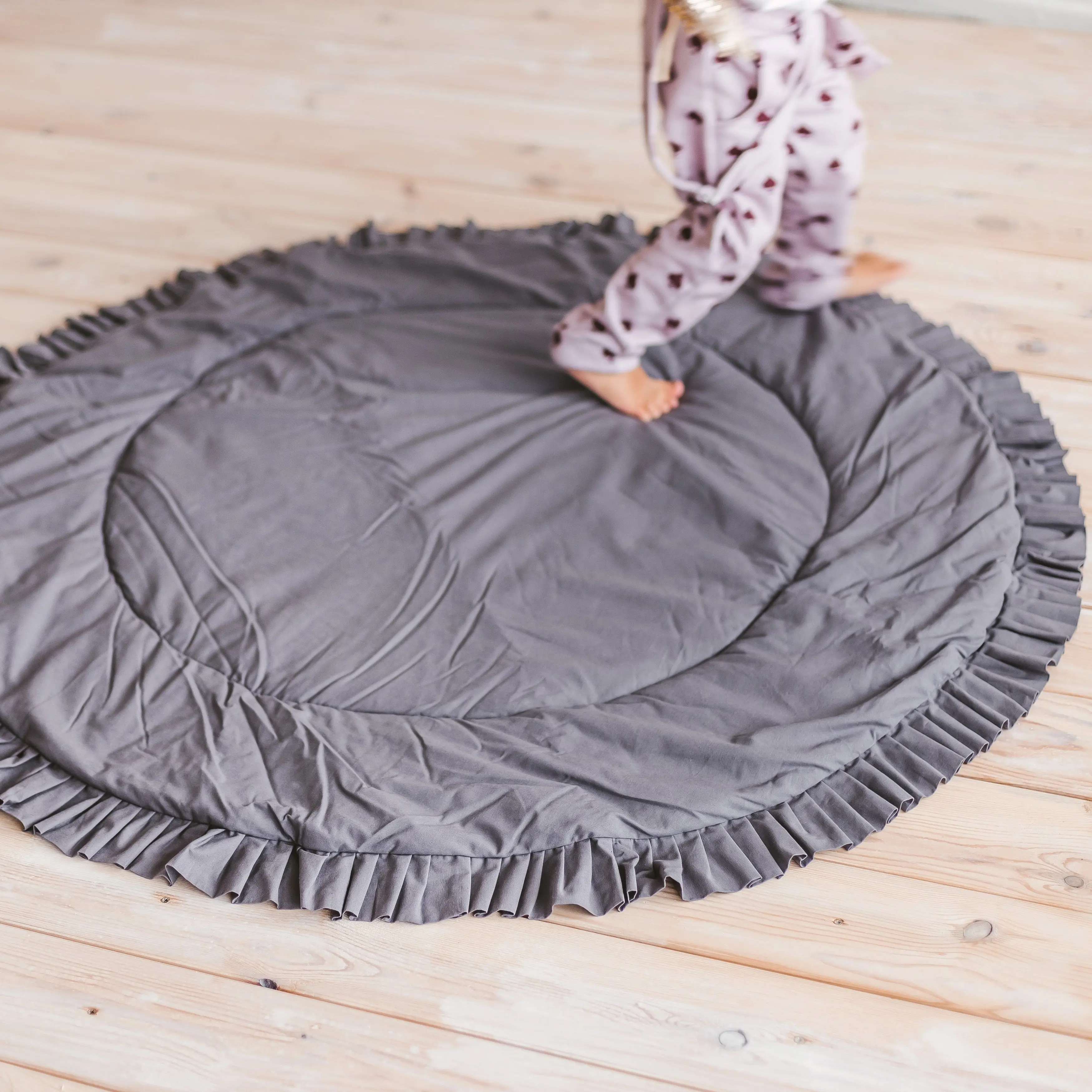 Grey Kids Playmat with Ruffled Border
