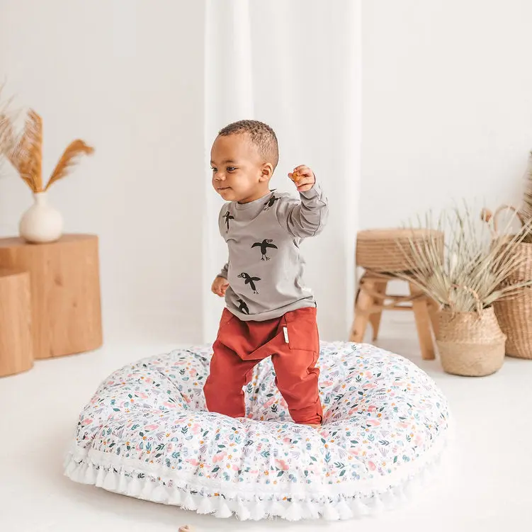 Large Floor Cushion in White and Floral Pattern - Image 3