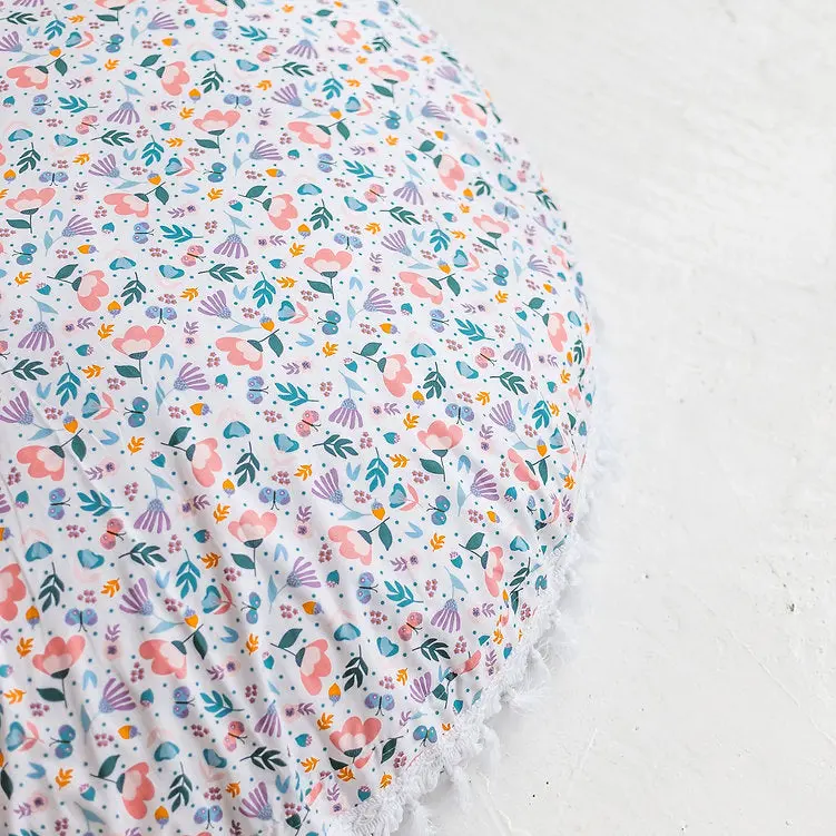 Large Floor Cushion in White and Floral Pattern - Image 5