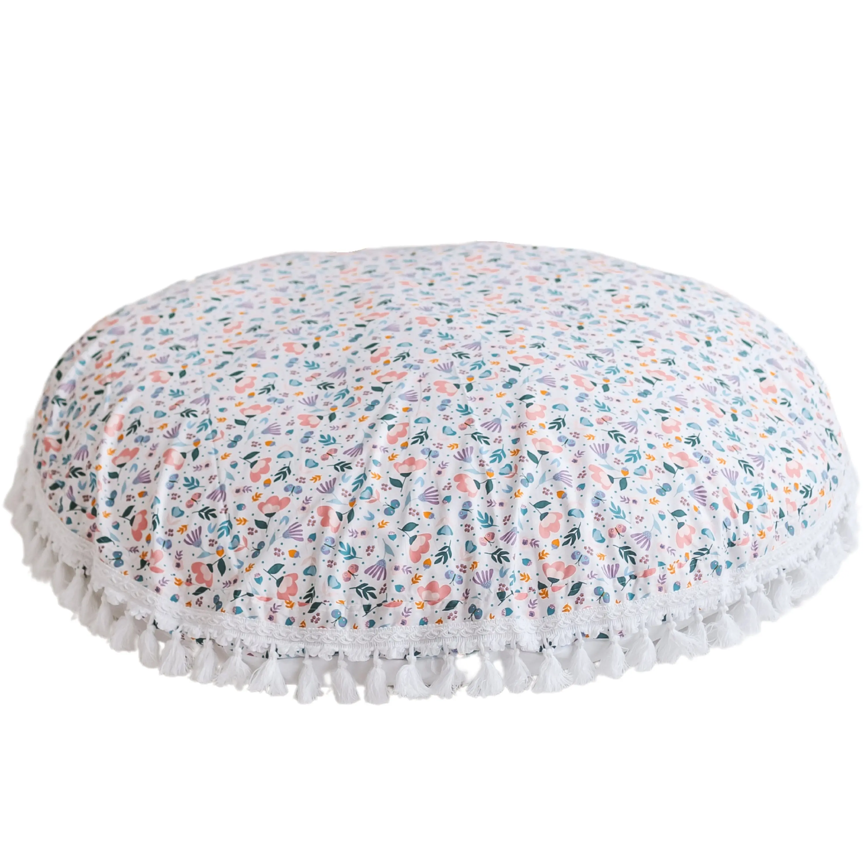 Large Floor Cushion in White and Floral Pattern - Image 6