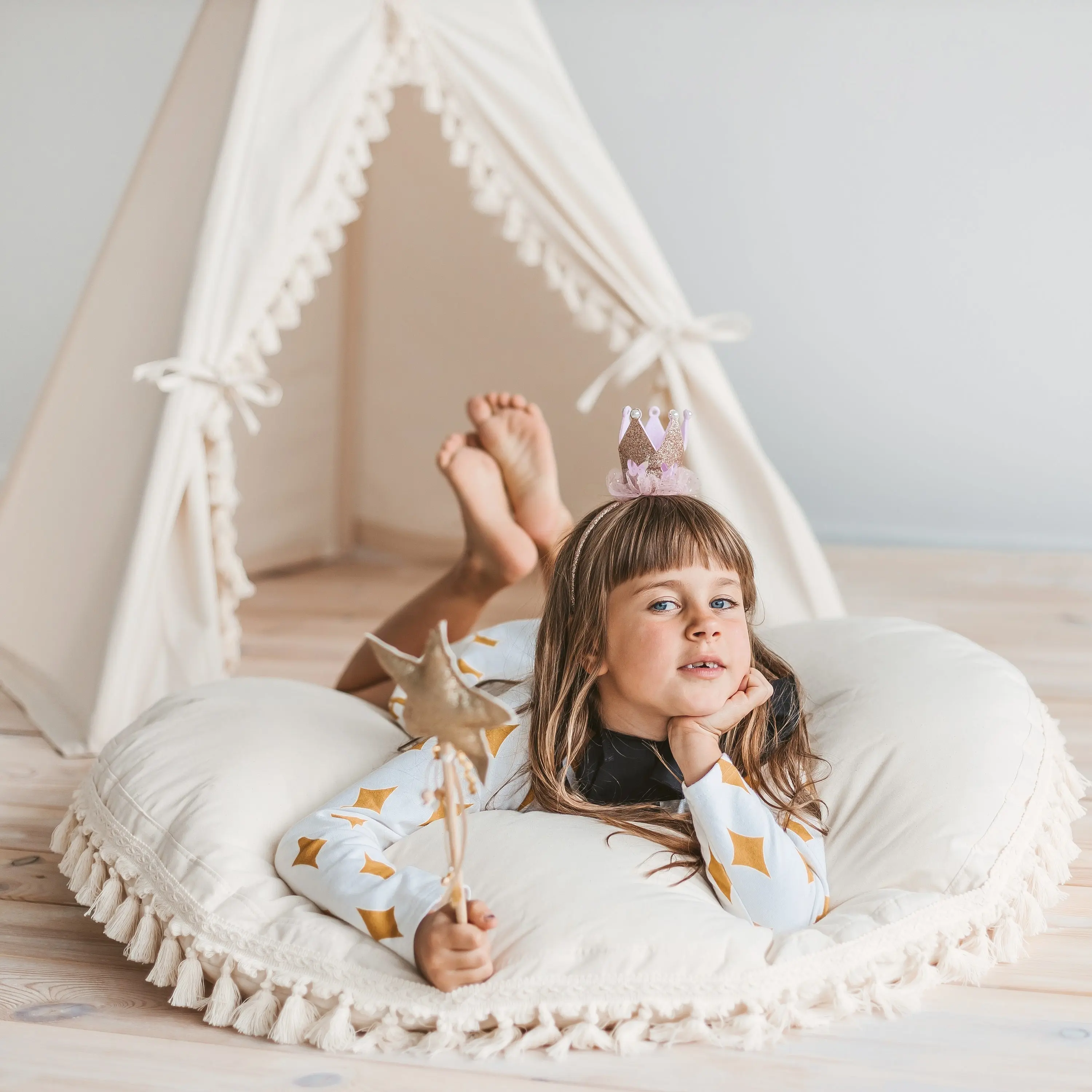Ecru Large Floor Cushion with Tassels - Image 2