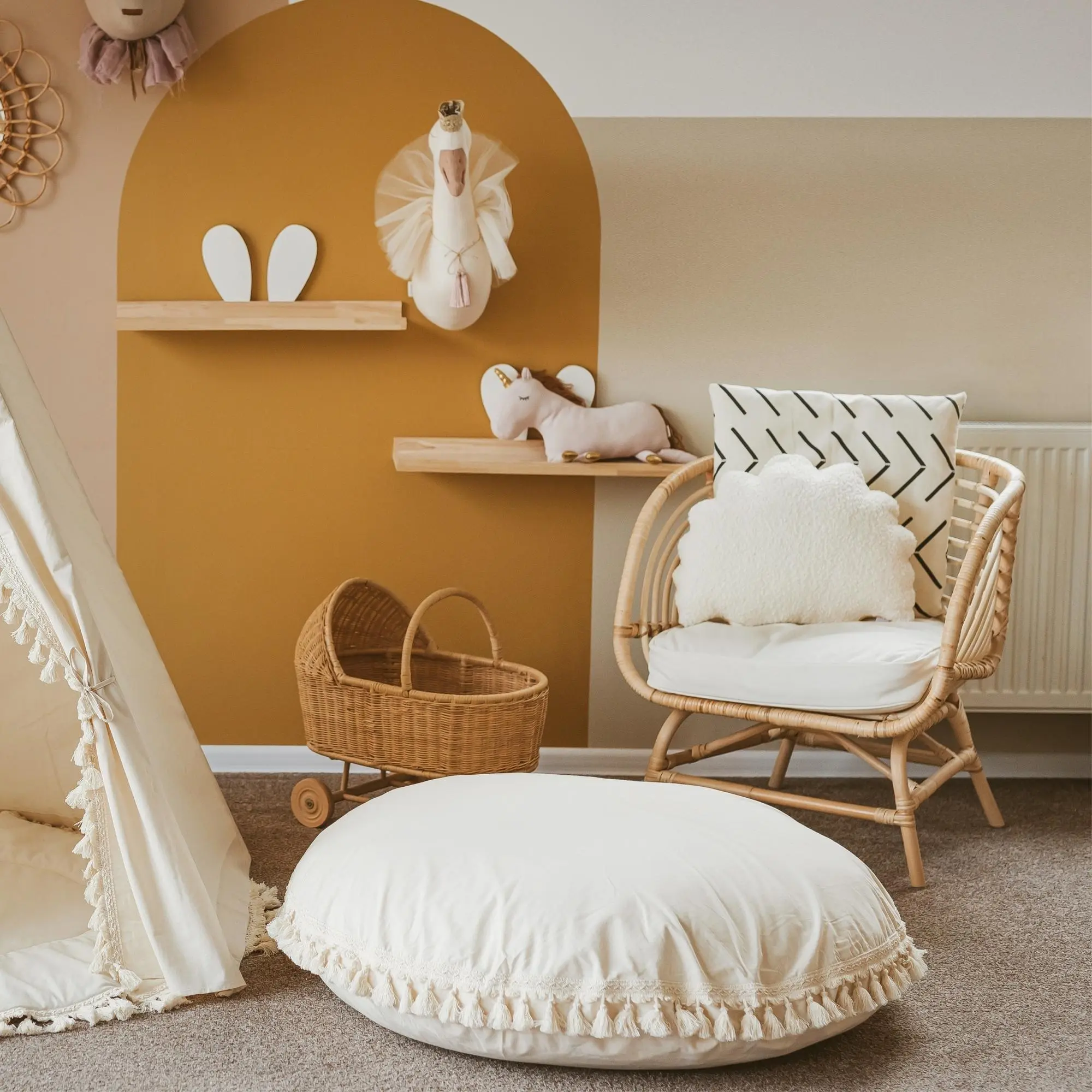Ecru Large Floor Cushion with Tassels - Image 4
