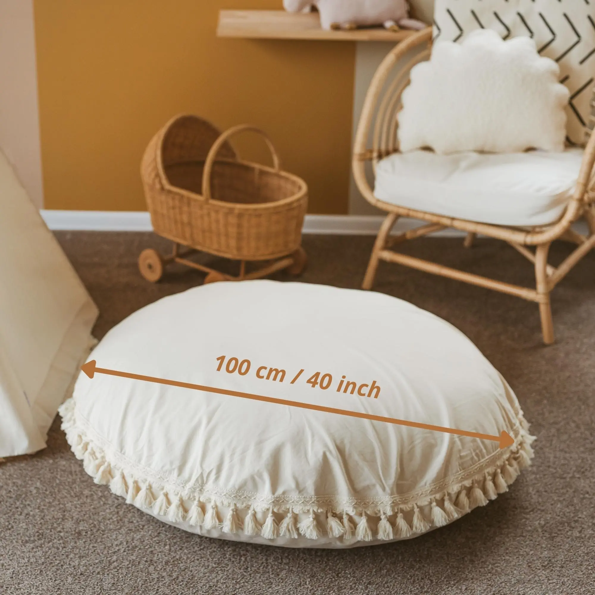 Ecru Large Floor Cushion with Tassels - Image 5