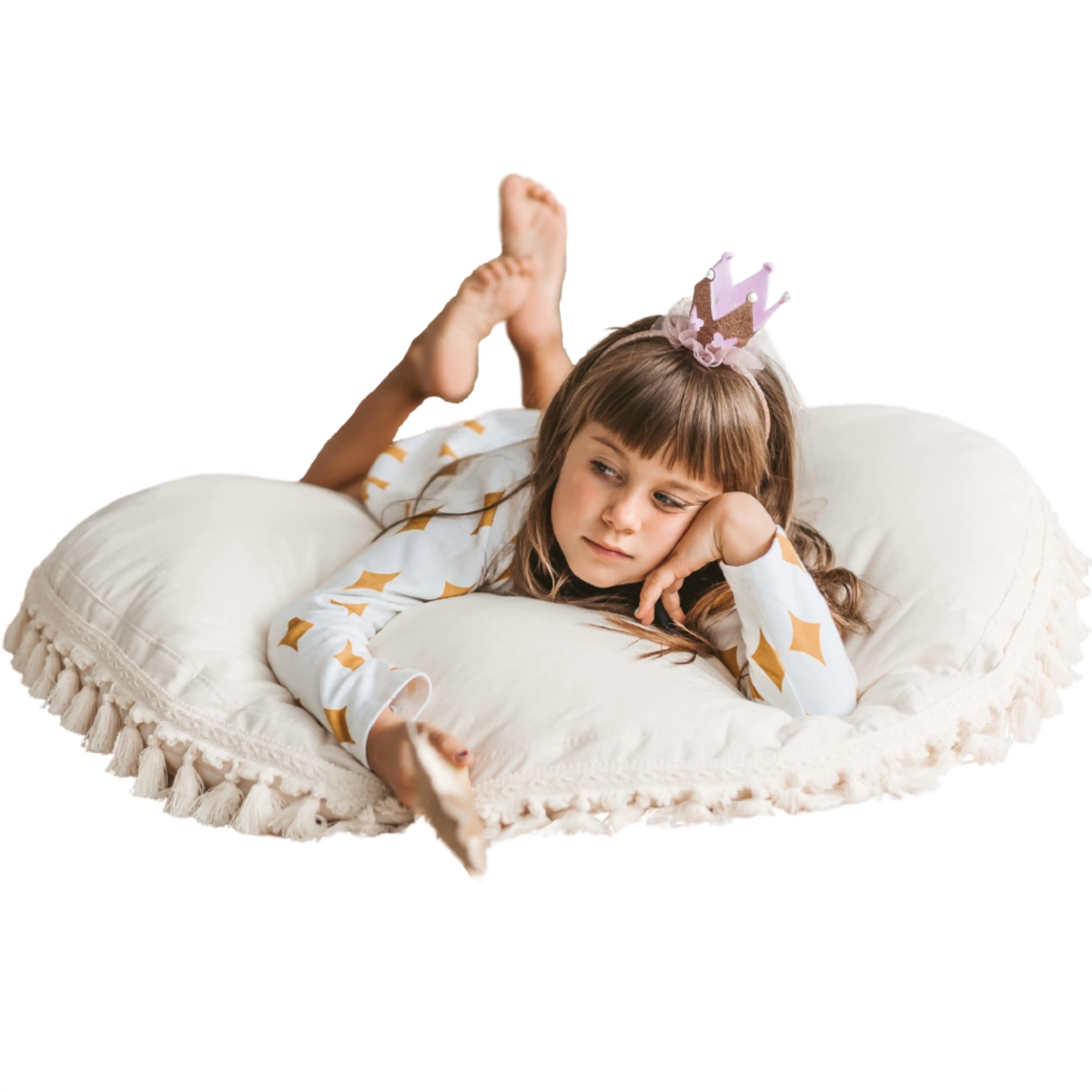 Ecru Large Floor Cushion with Tassels - Image 7