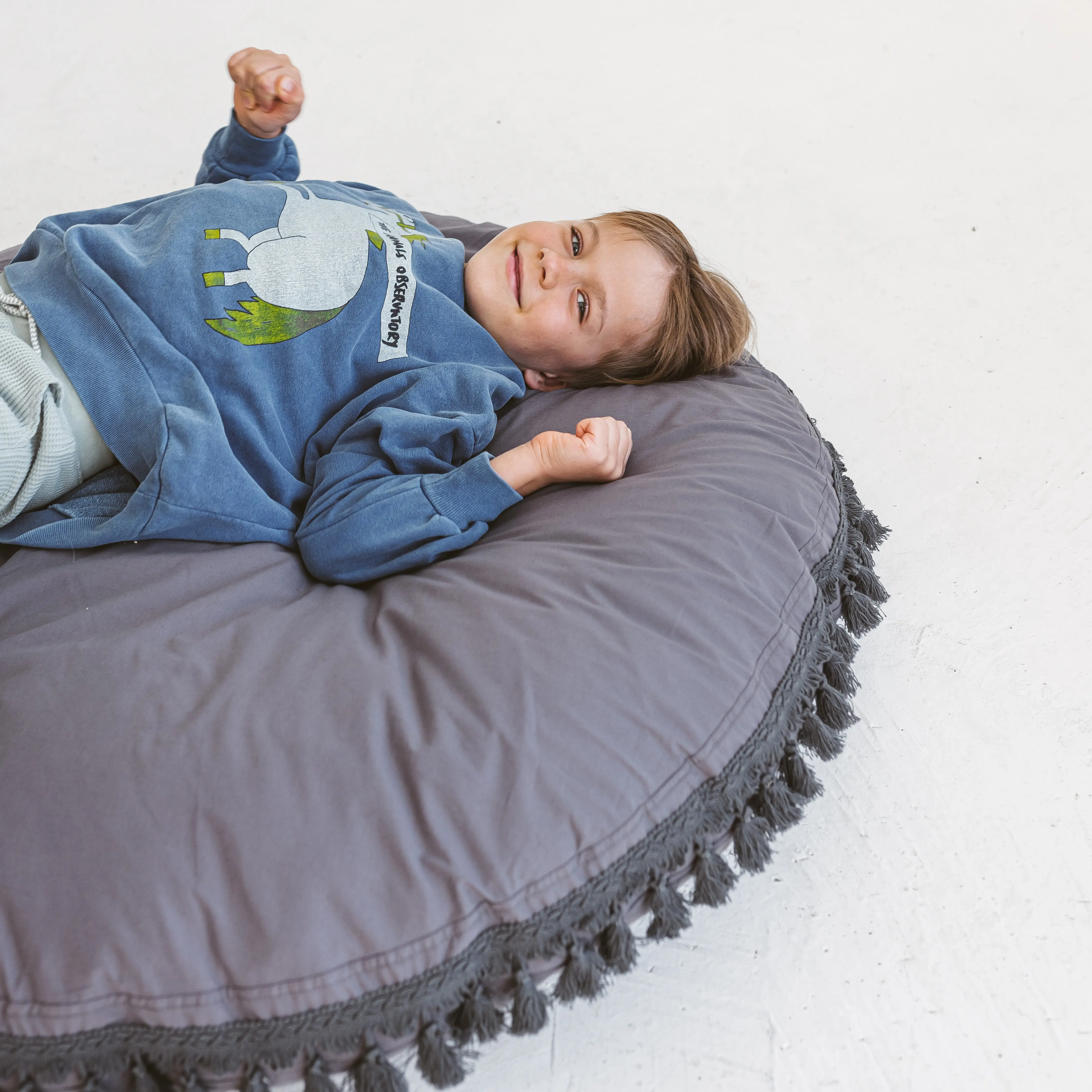 Grey Large Floor Cushion with Tassels - Image 2
