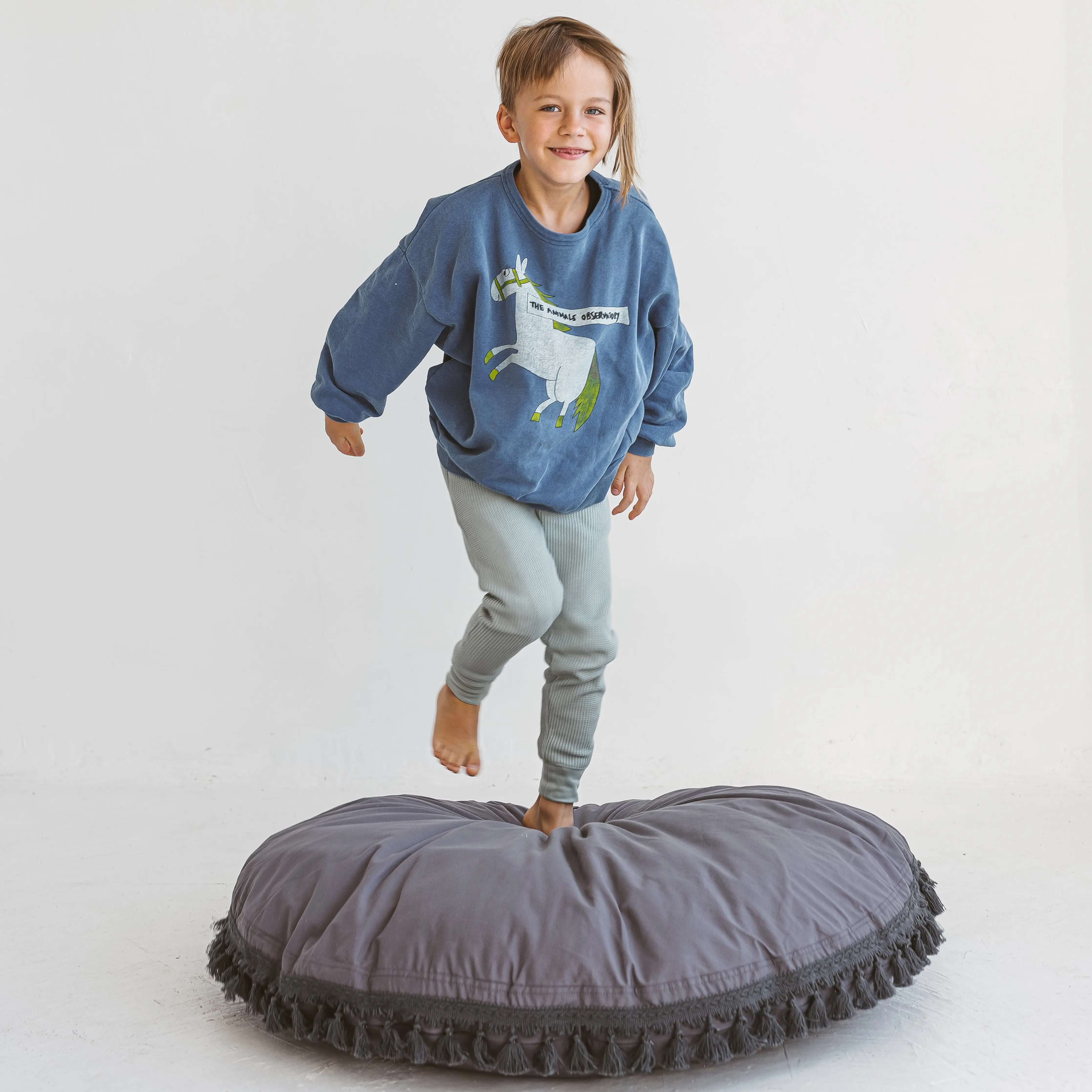 Grey Large Floor Cushion with Tassels - Image 4