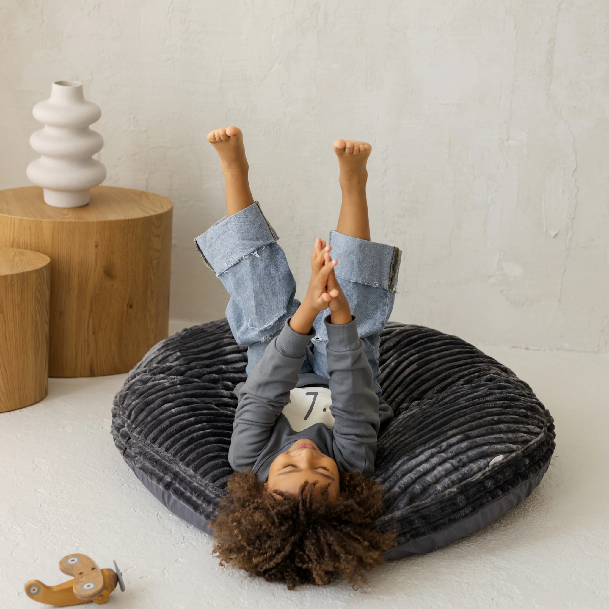 Large Kids Floor Cushion in dark grey corduroy - Image 3