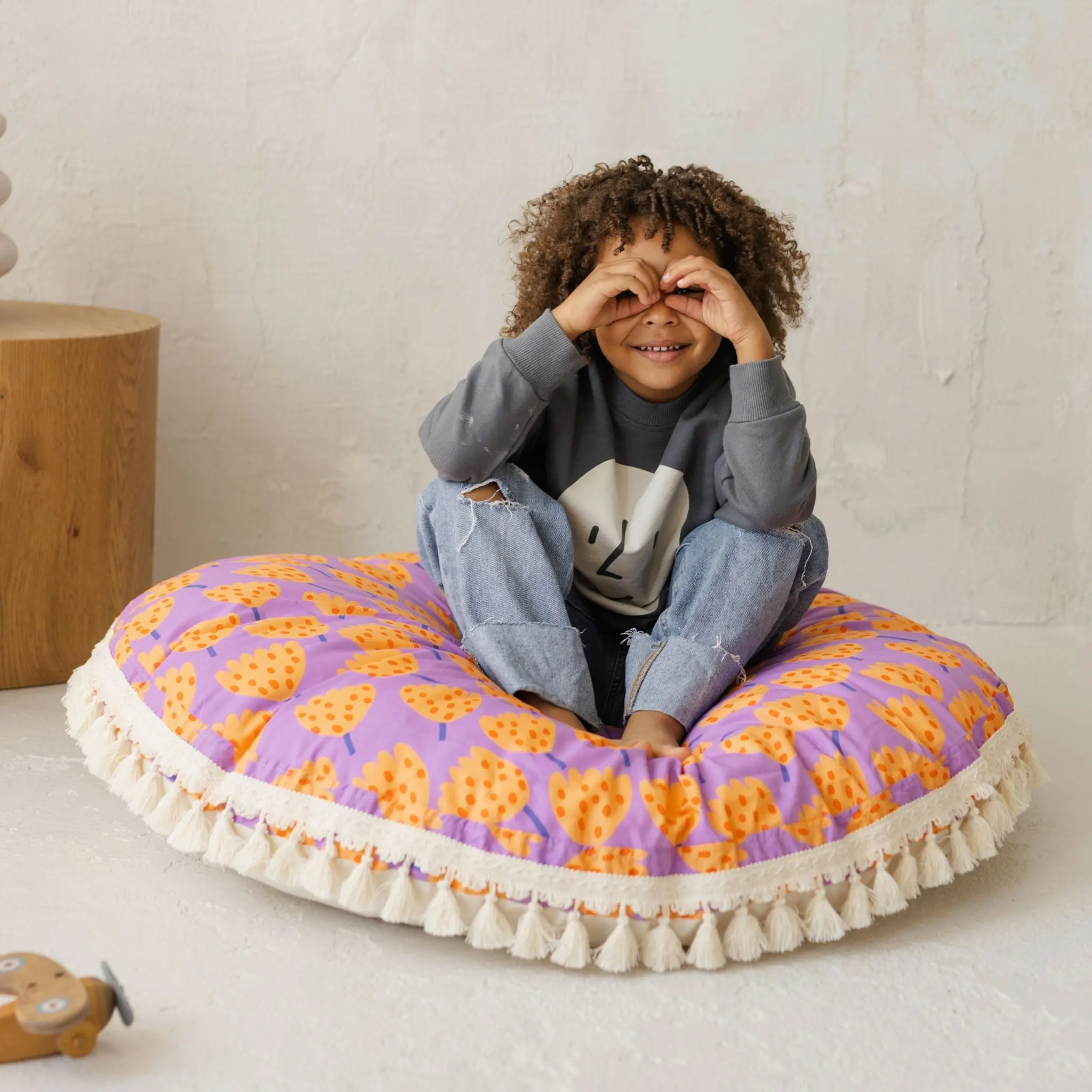 Large Kids Floor Cushion in Vibrant Tulip Pattern - Image 4