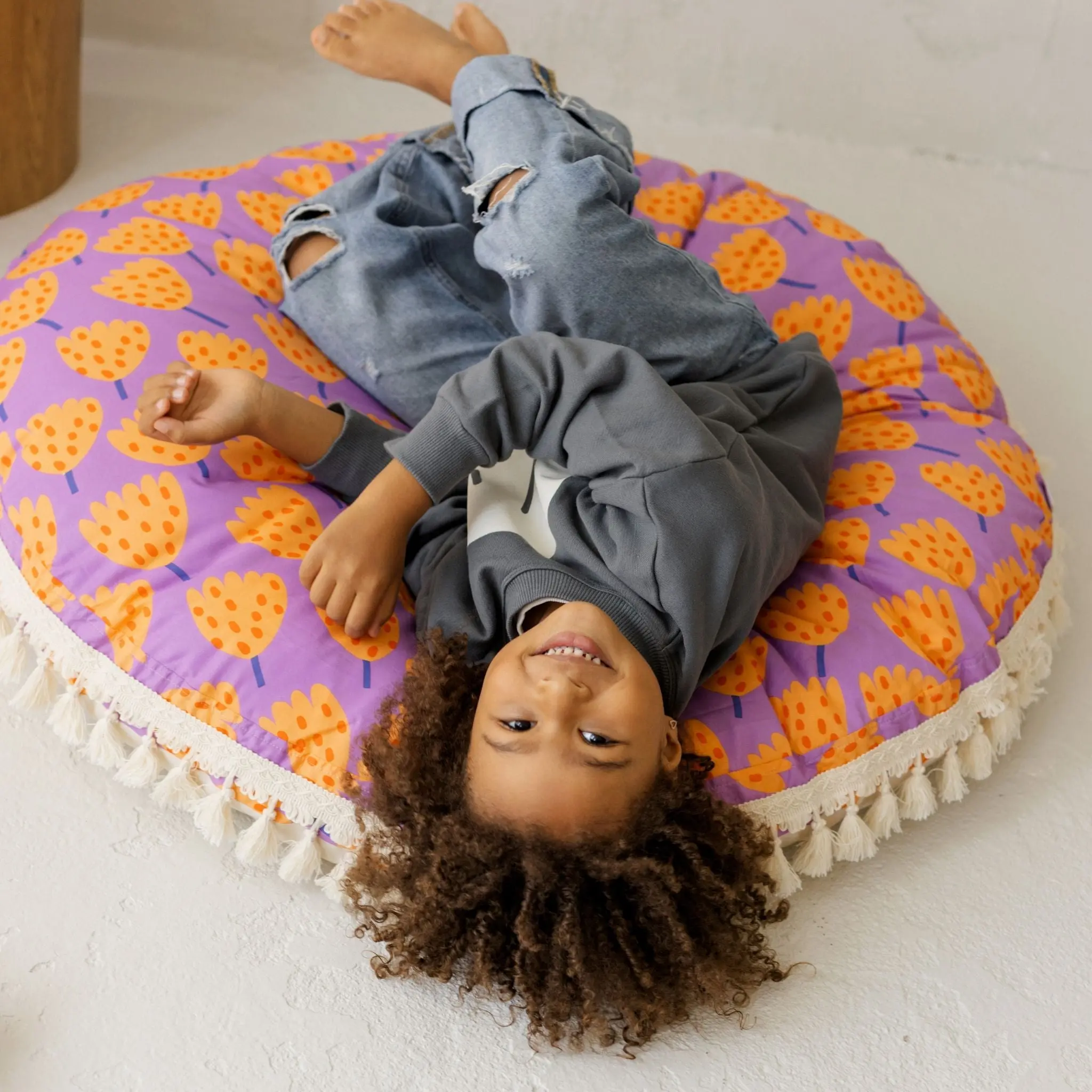 Large Kids Floor Cushion in Vibrant Tulip Pattern - Image 5