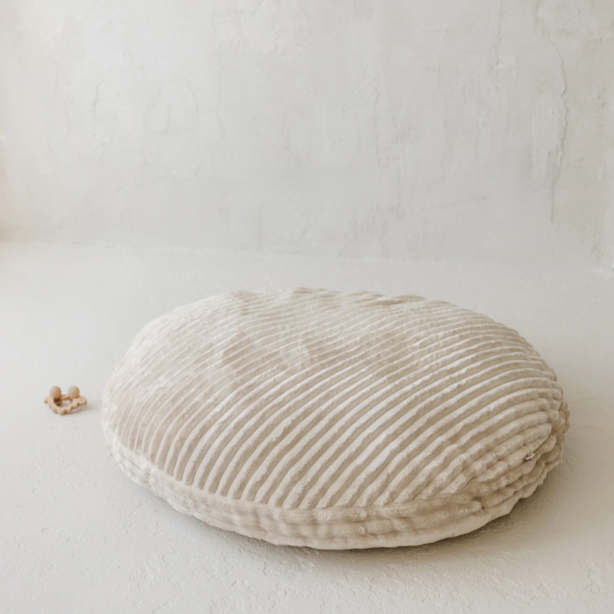 large kids floor cushion with a soft minky corduroy-style fabric in ecru - Image 3