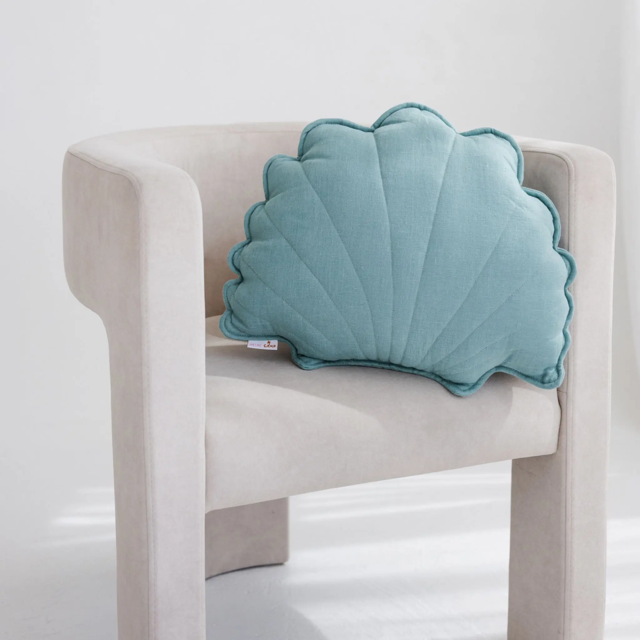 Linen Sea Shell Pillow – Mint Throw Pillow for Coastal & Beach Decor