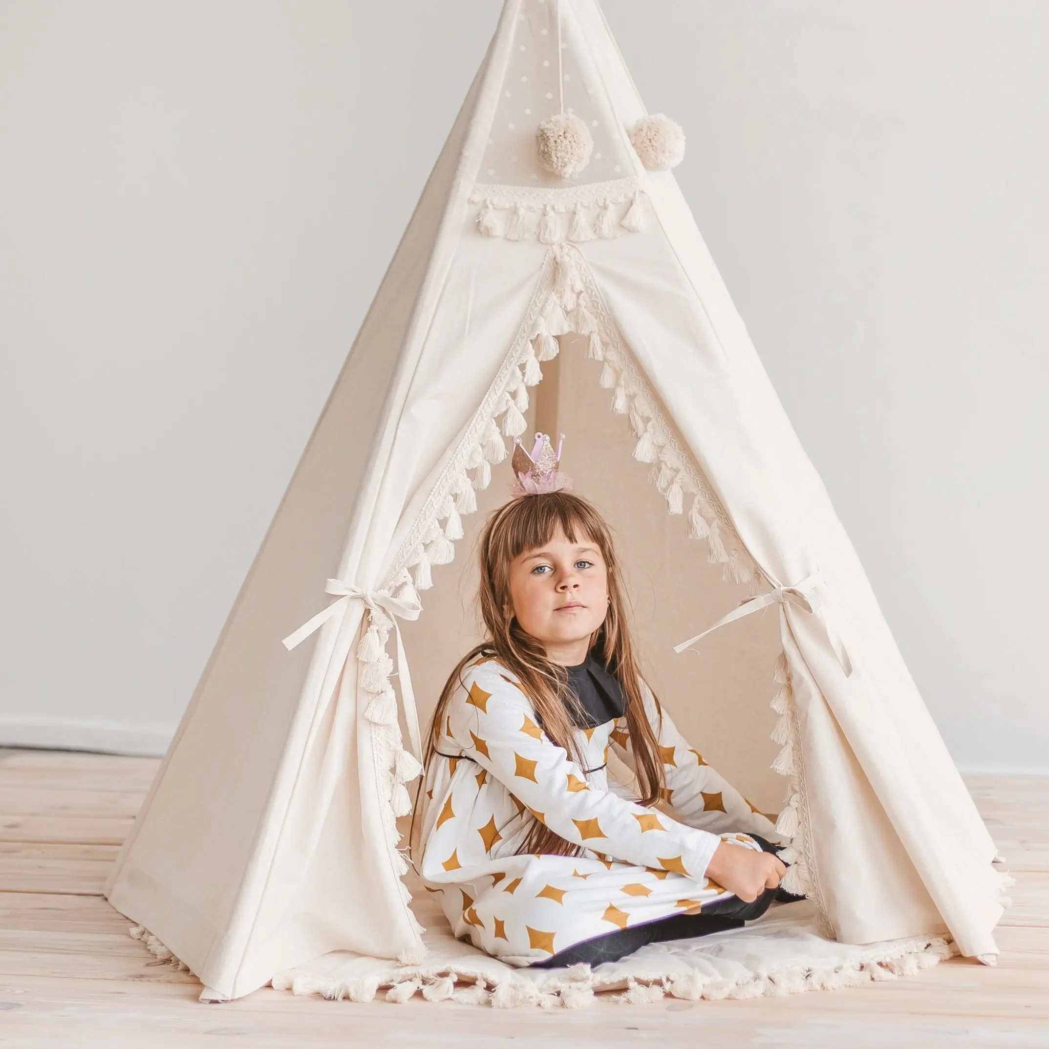 Padded Kids Play Mat in Ecru with Tassels - Image 7
