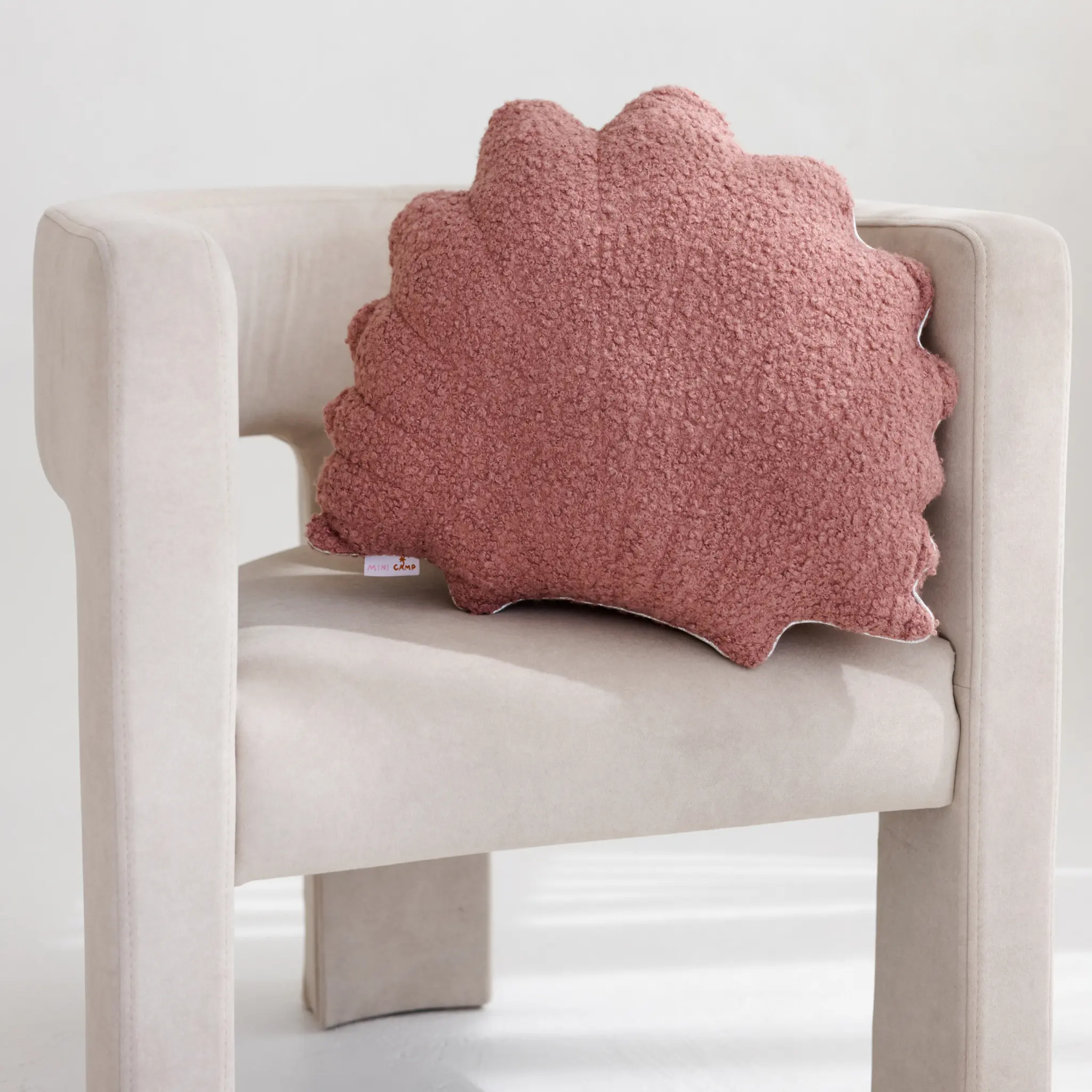Rose Boucle Sea Shell Pillow with Chic Metallic Trim