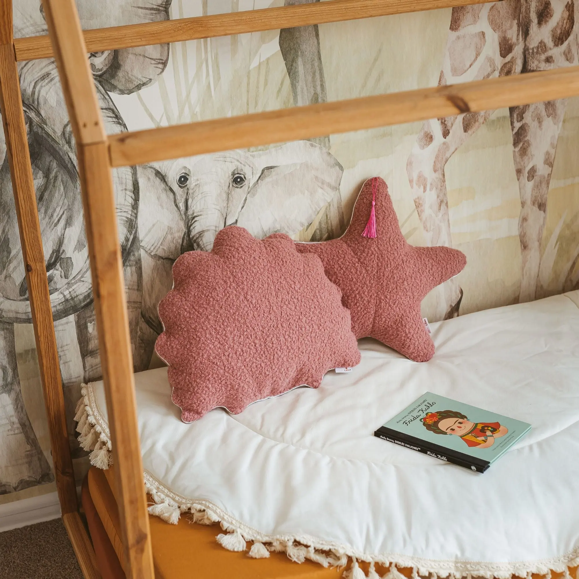 Rose Boucle Sea Shell Pillow with Chic Metallic Trim - Image 2