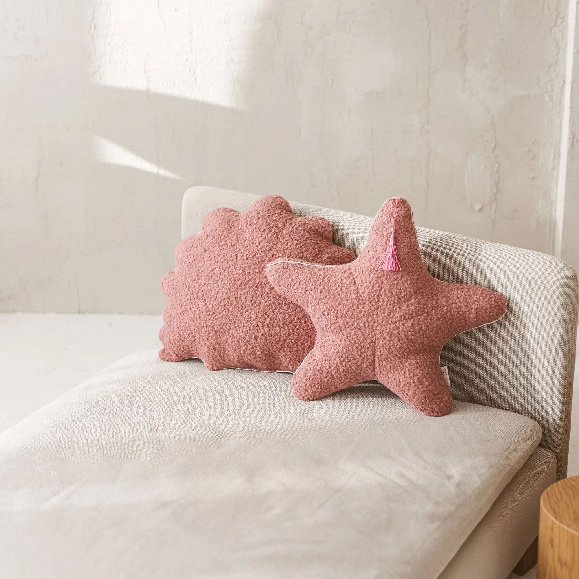 Rose Boucle Sea Shell Pillow with Chic Metallic Trim - Image 3