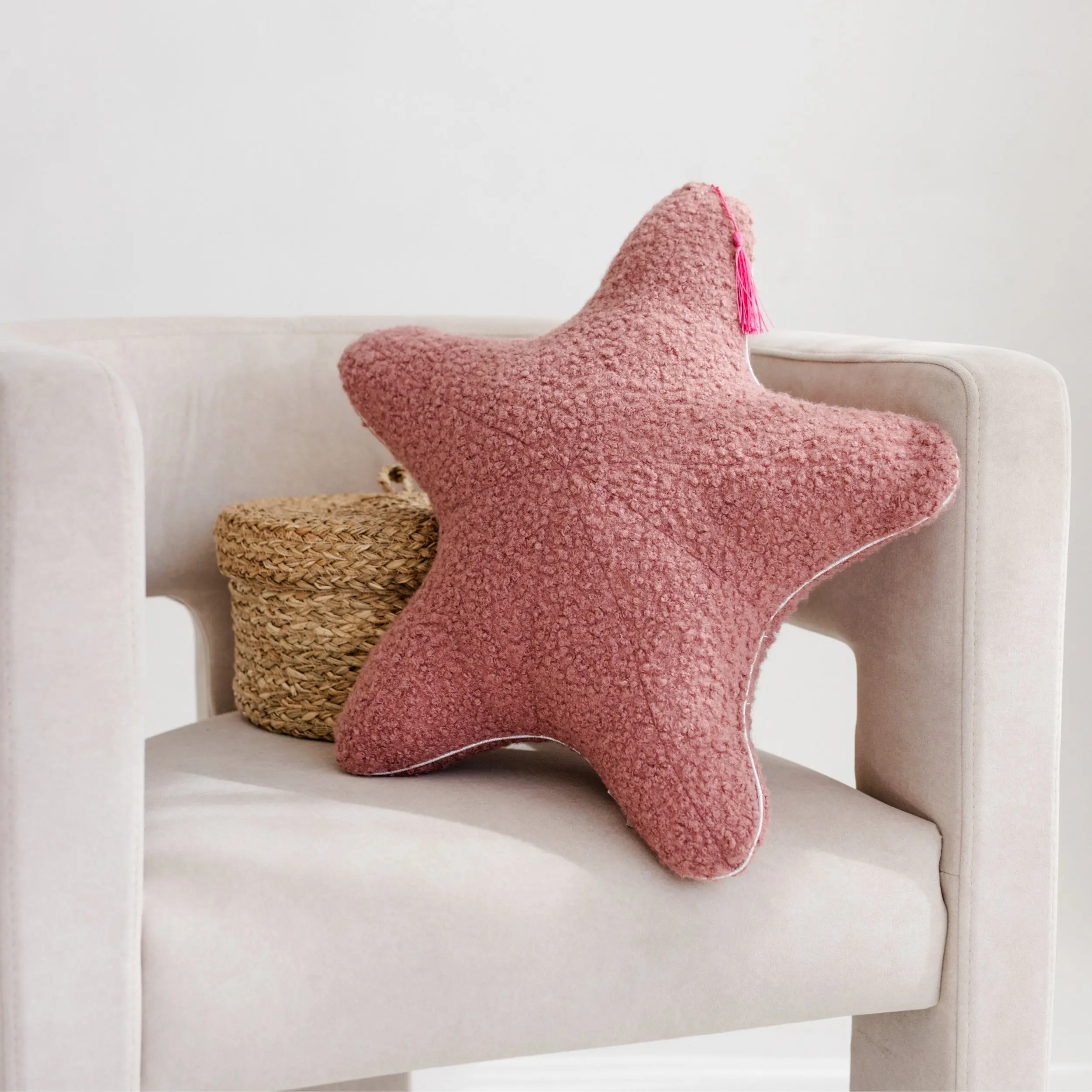 Rose Boucle Starfish Cushion with Chic Metallic Trim