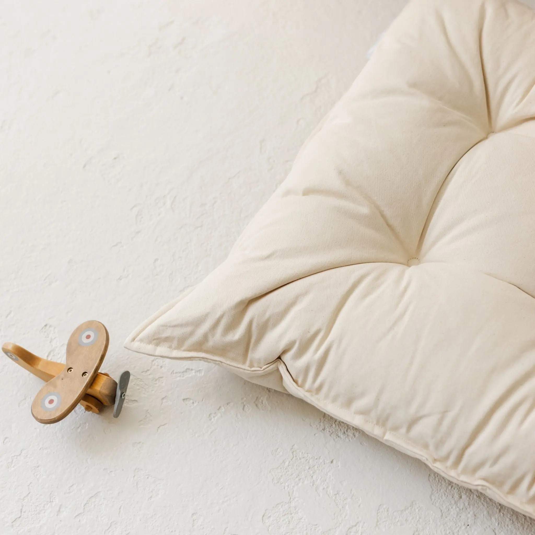 Natural Ecru Tufted Canvas Floor Cushion, French Style Pillow in - Image 9