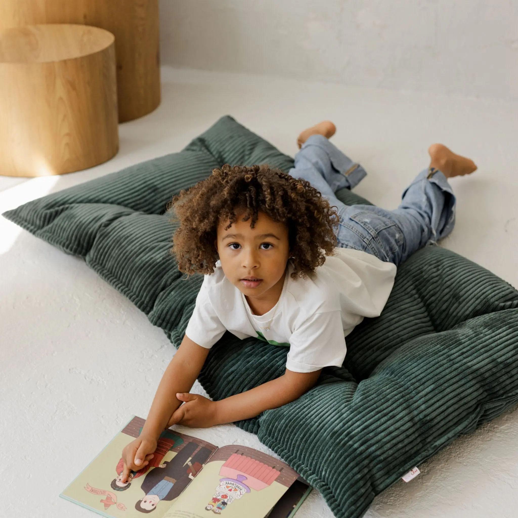 Petrol Green Tufted Corduroy Floor Cushion, French Style Pillow