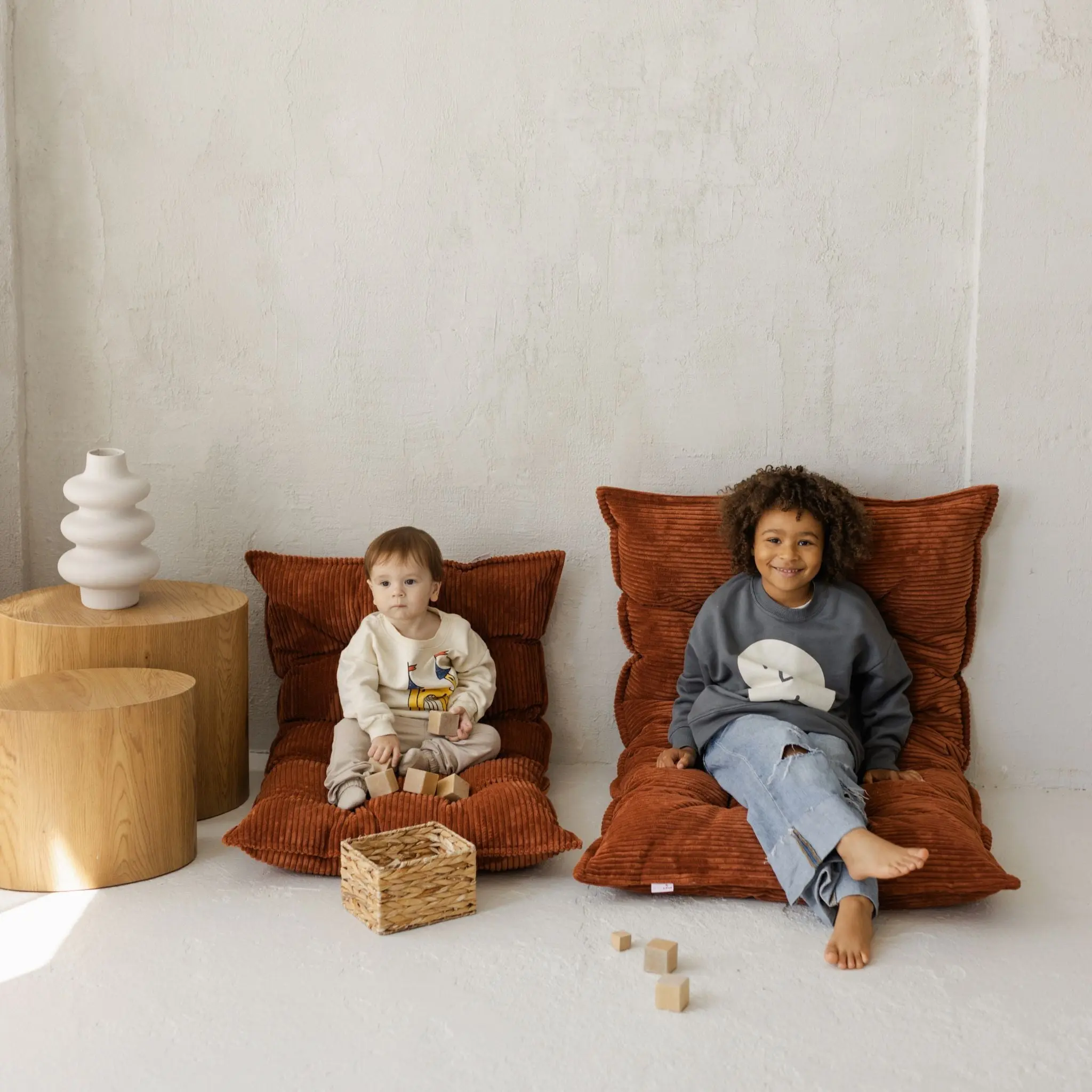 Terracotta Tufted Corduroy Floor Cushion, French Style Pillow - Image 3
