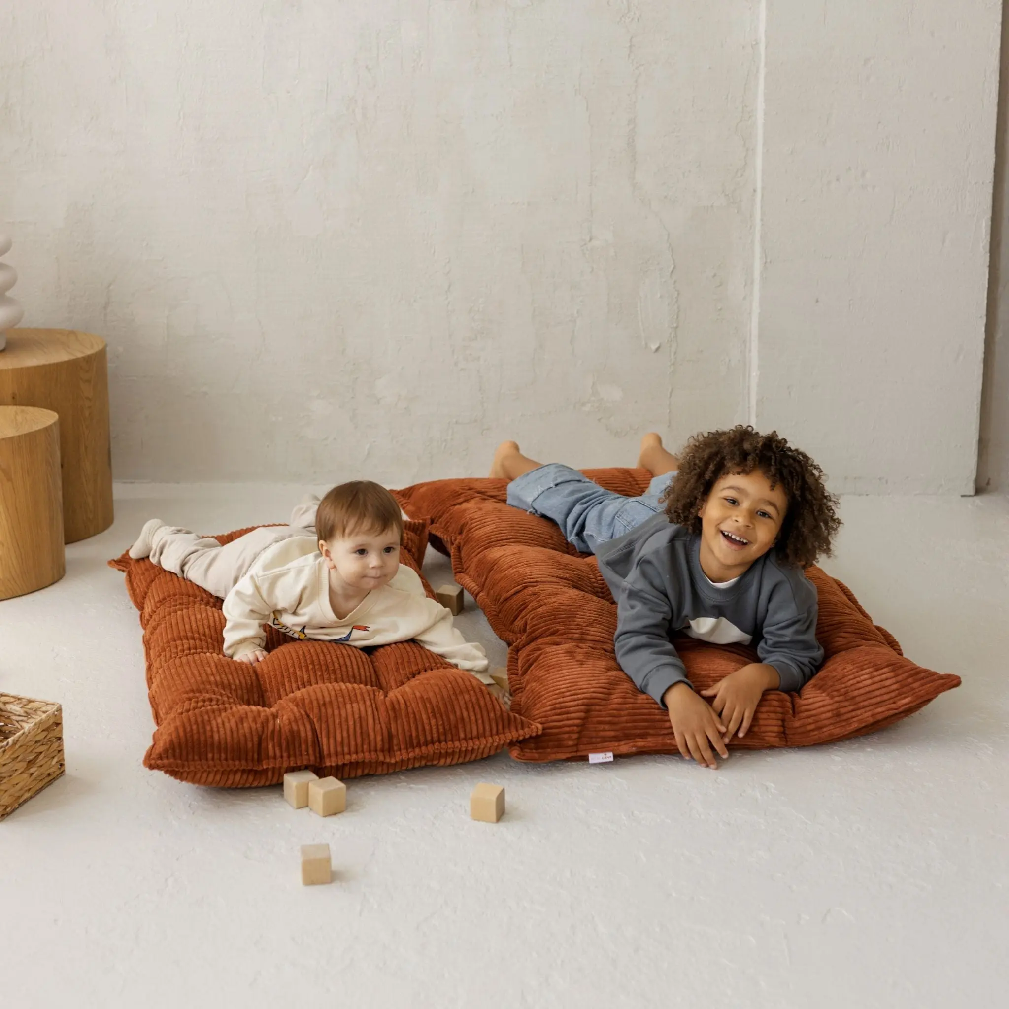 Terracotta Tufted Corduroy Floor Cushion, French Style Pillow - Image 5