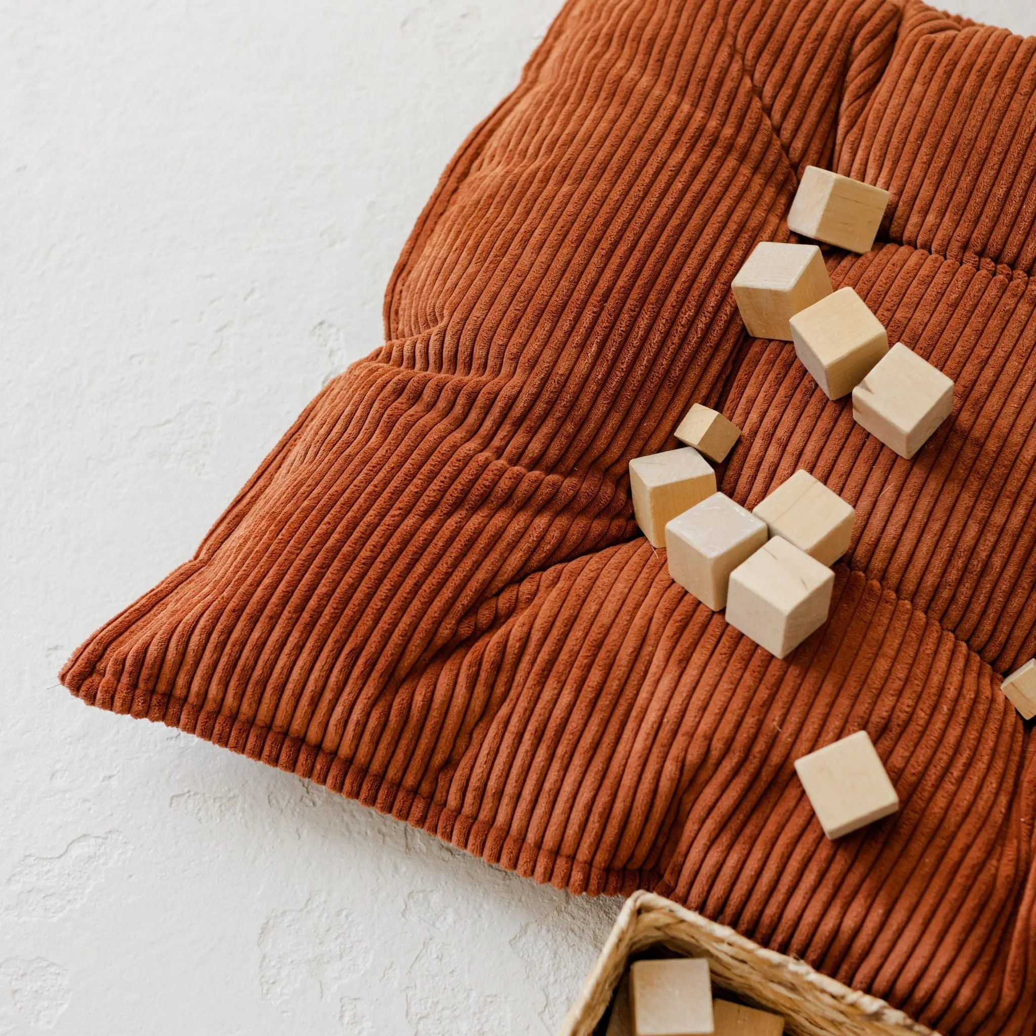 Terracotta Tufted Corduroy Floor Cushion, French Style Pillow - Image 6