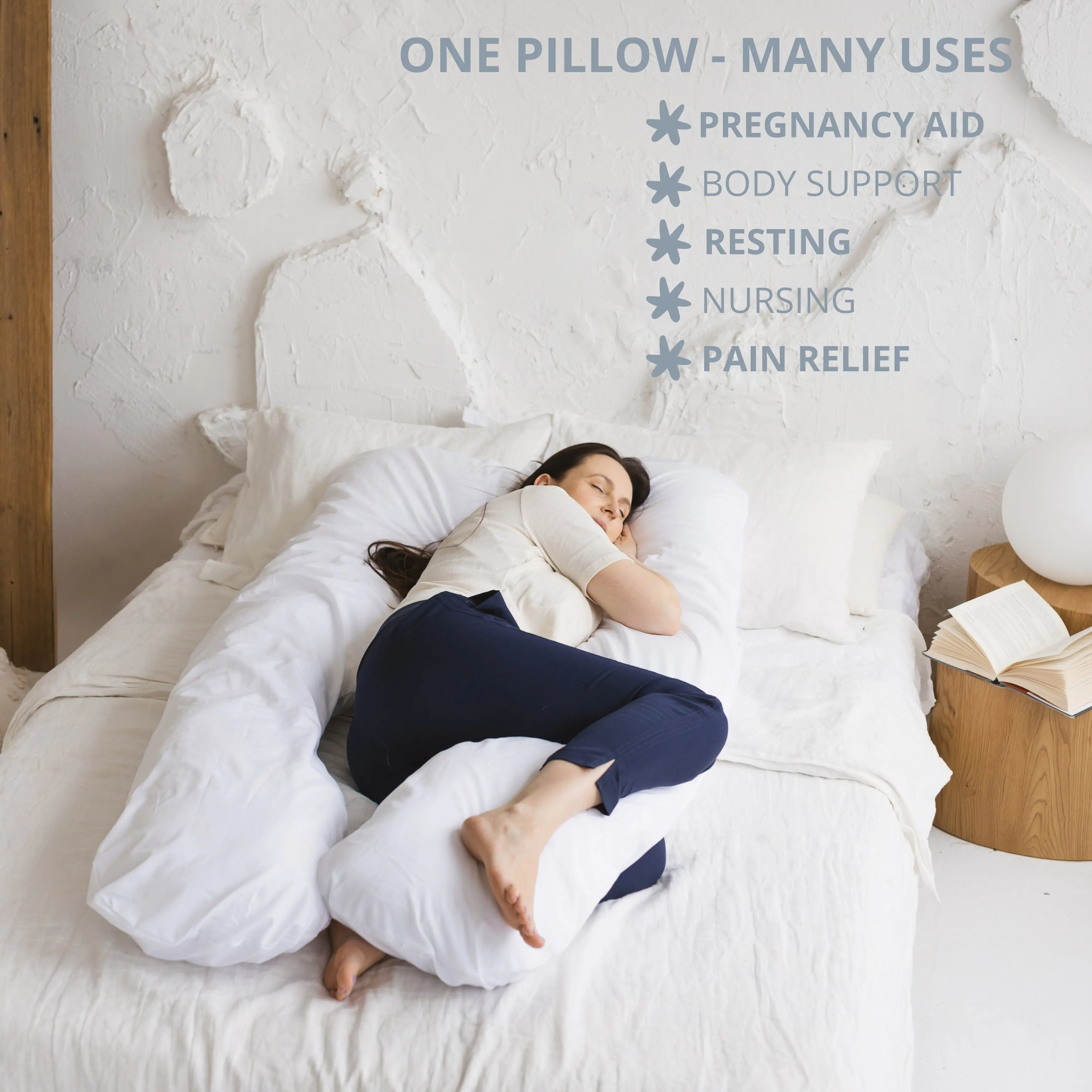 U-Shaped Body Pillow with Organic Cover in White | Kapok or PES Filling - Image 4
