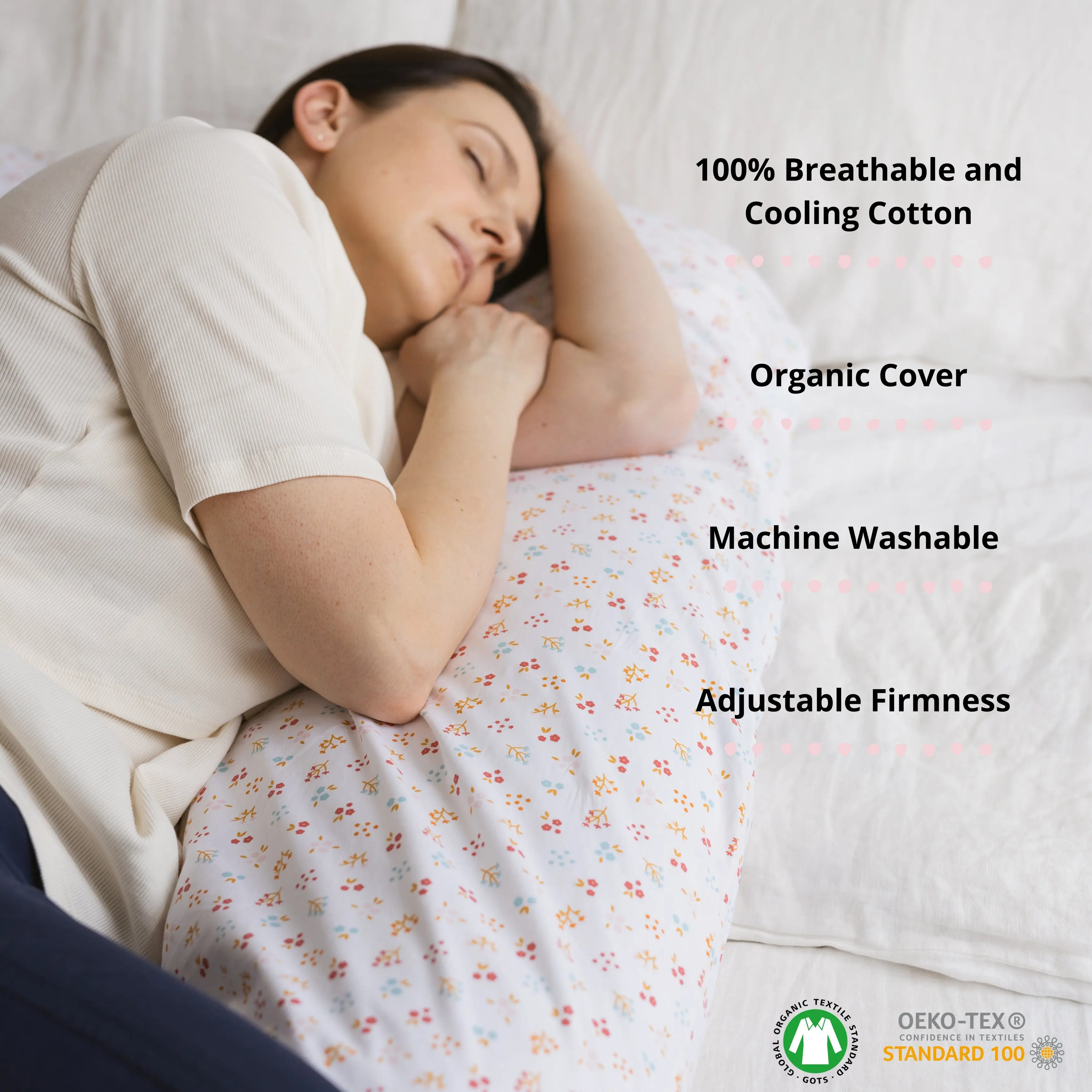 U-Shaped Maternity Pillow with Organic Cover in Milk White | Kapok or PES Filling - Image 3