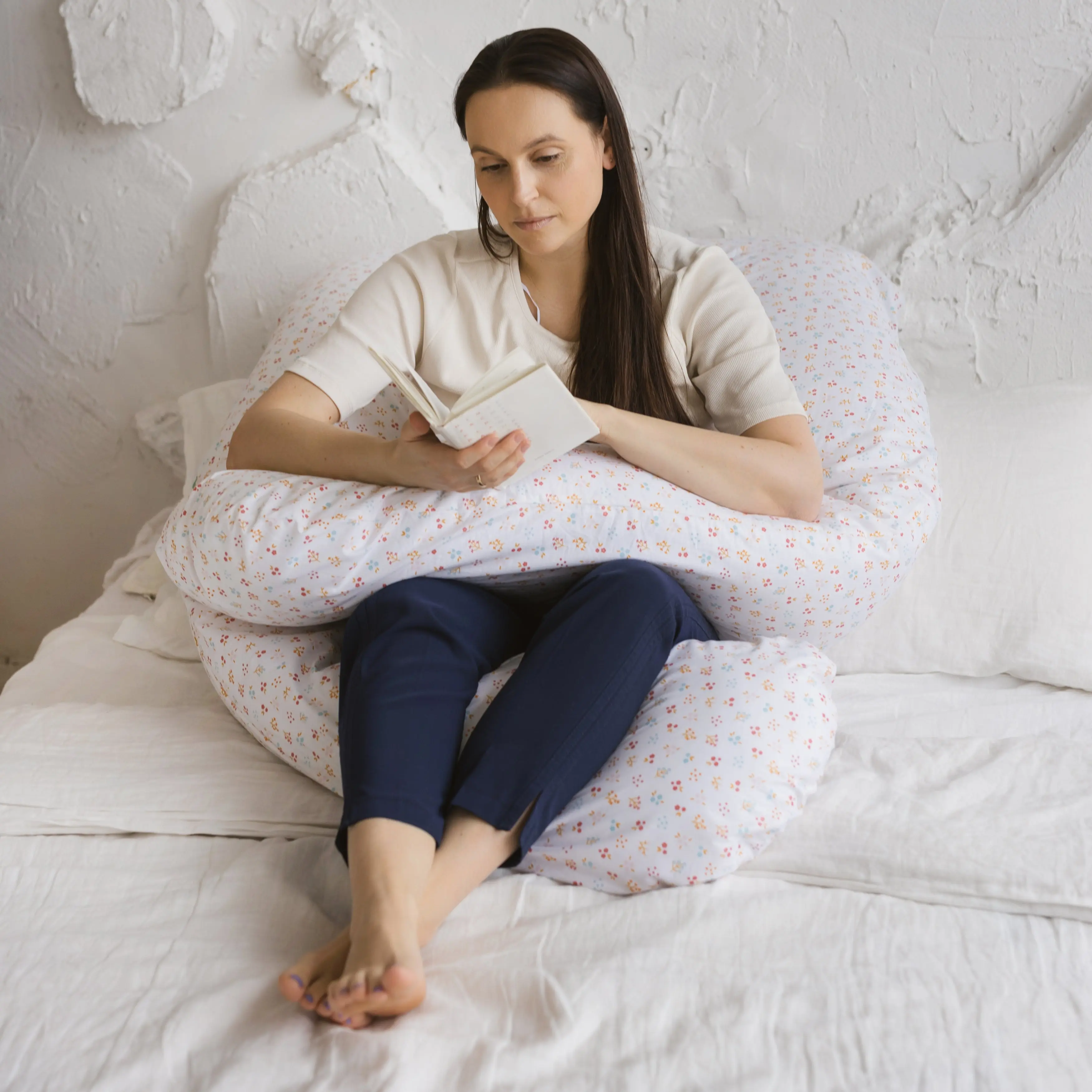 U-Shaped Maternity Pillow with Organic Cover in Milk White | Kapok or PES Filling - Image 4