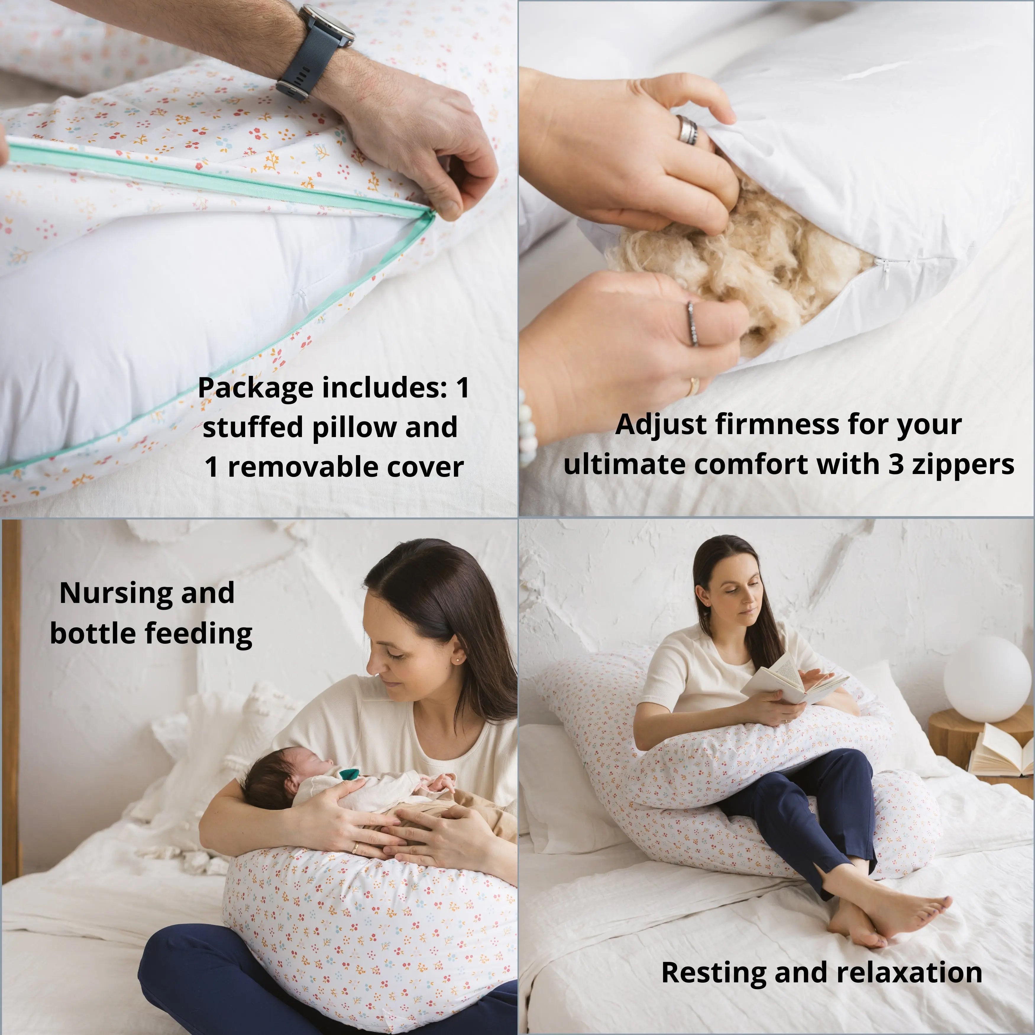 U-Shaped Maternity Pillow with Organic Cover in Milk White | Kapok or PES Filling - Image 5