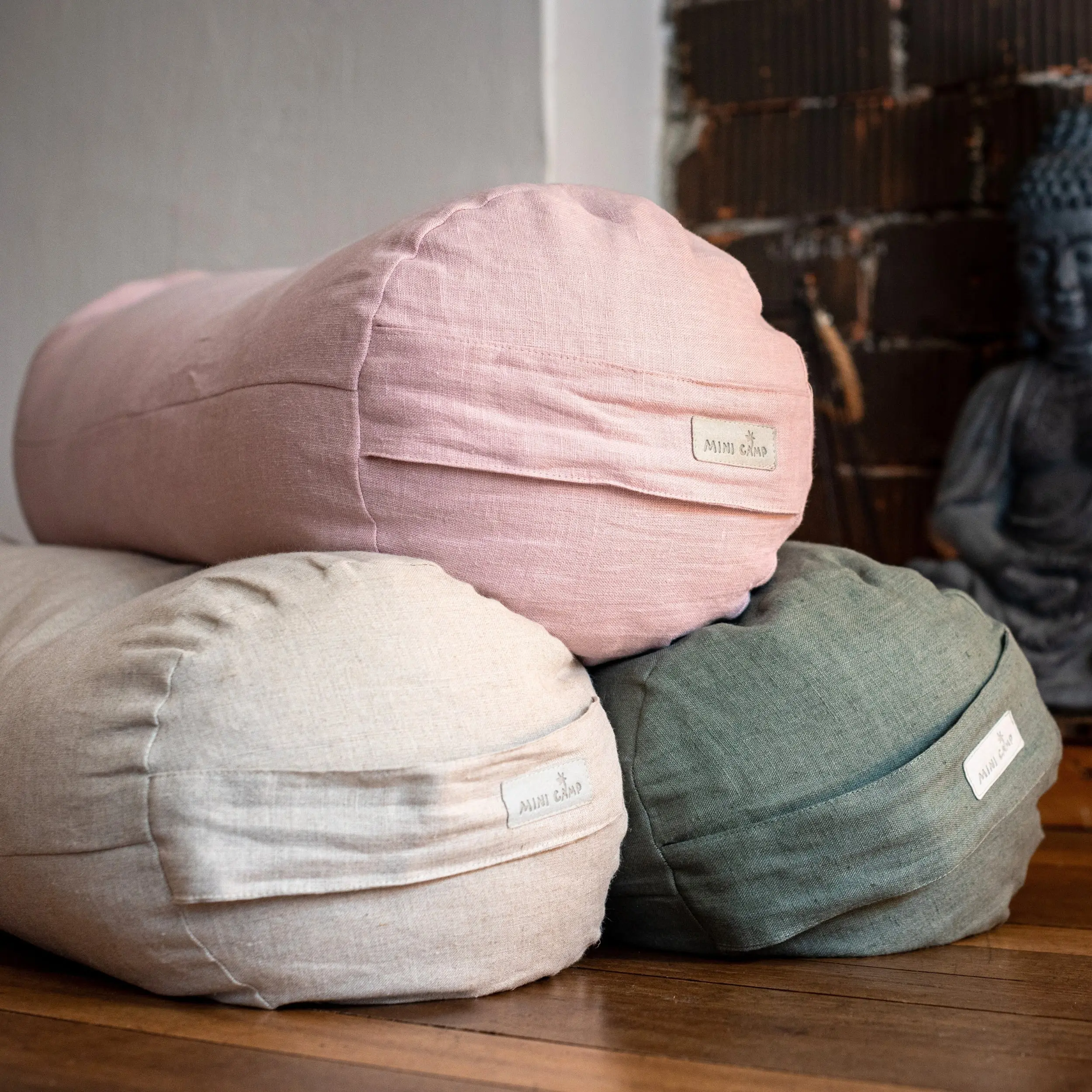 Yoga Bolster Meditation Cushion from 100% Linen in Forest Green - Image 7