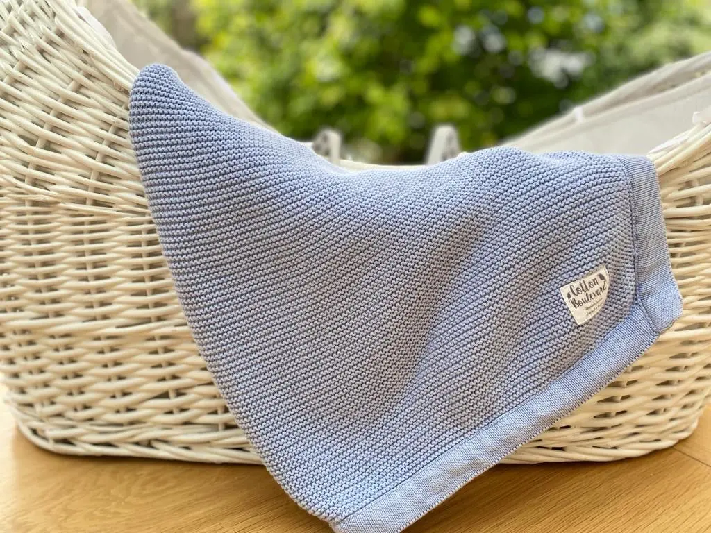 Misty Blue Organic Cotton Knitted Baby Blanket – 100 X 80cm - Image 2