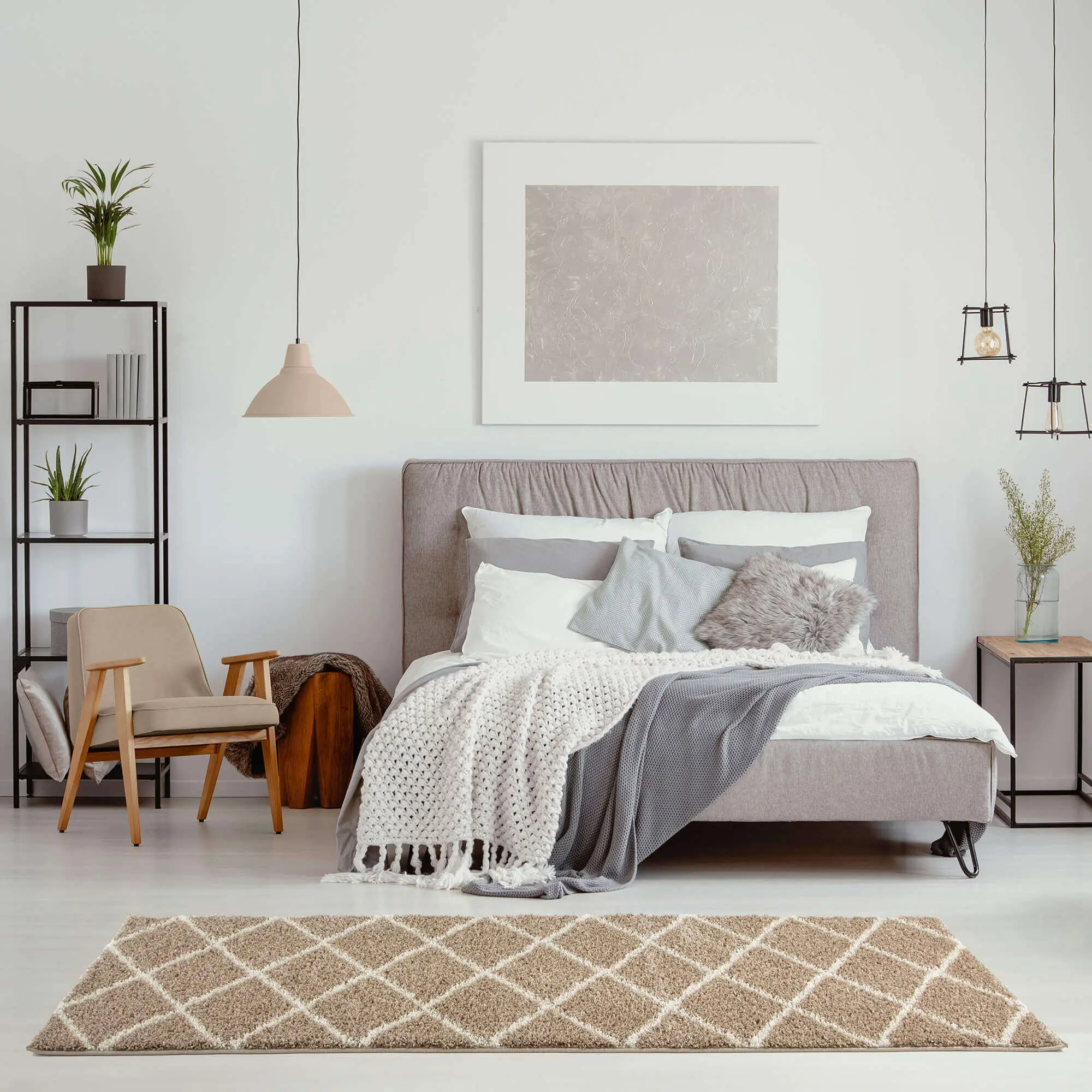 Moroccan Beige Shaggy Rug | 520 - Image 12