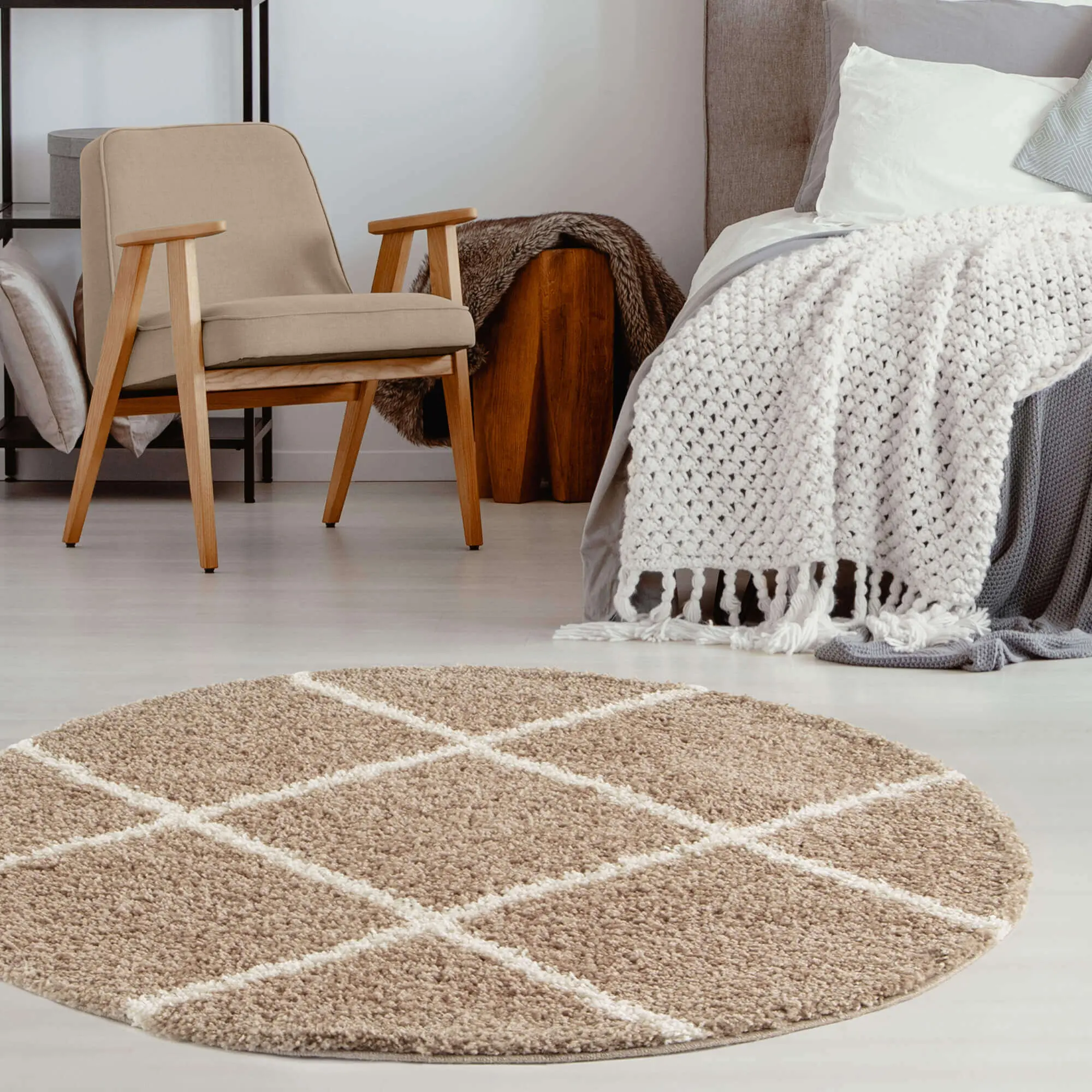 Moroccan Beige Shaggy Rug | 520 - Image 14