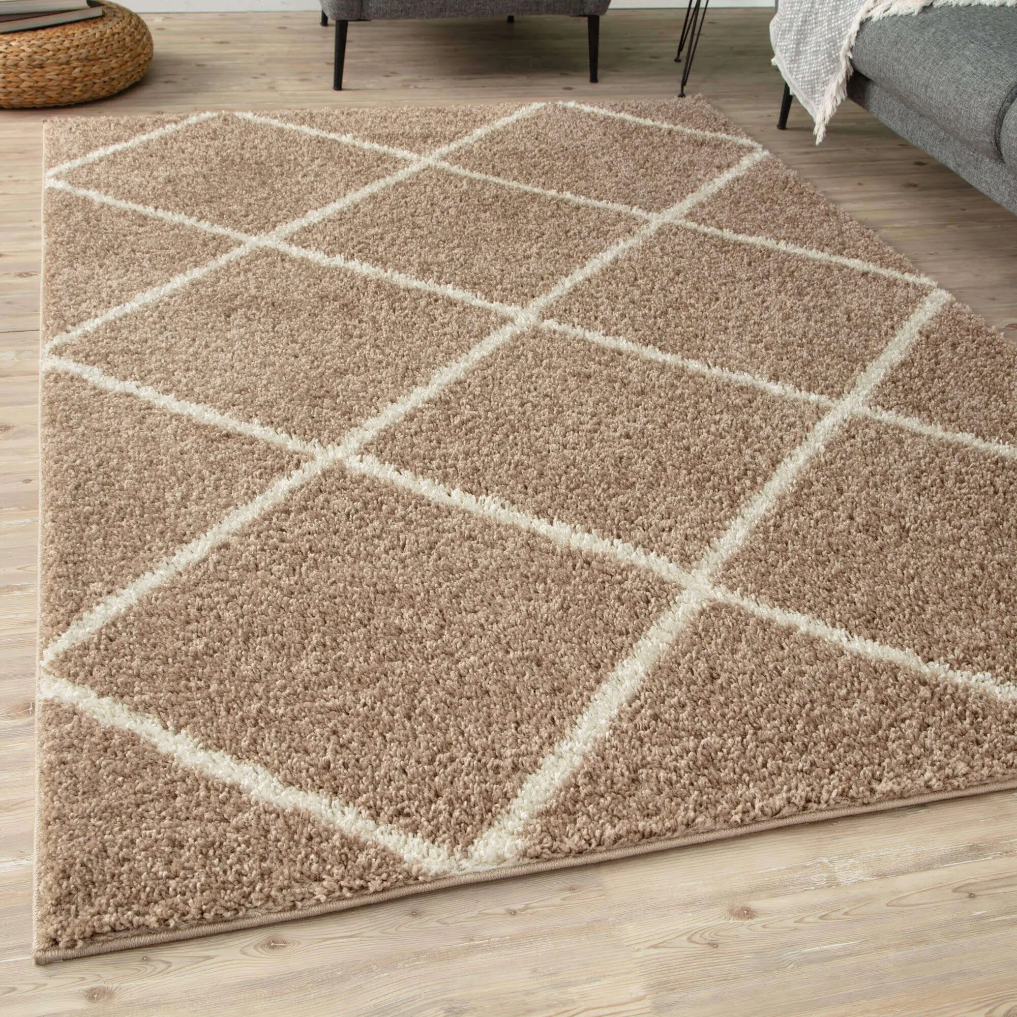 Moroccan Beige Shaggy Rug | 520 - Image 4