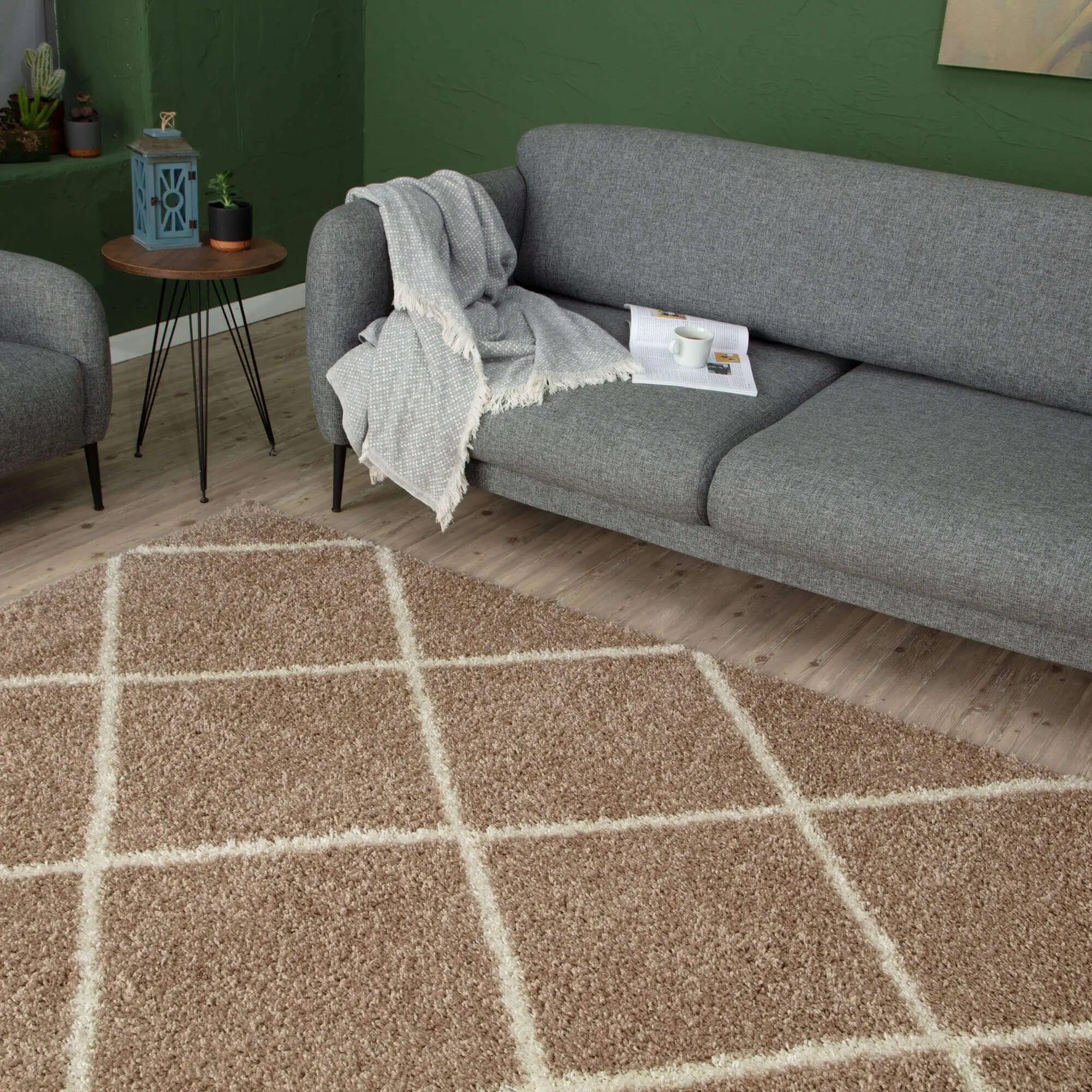 Moroccan Beige Shaggy Rug | 520 - Image 5