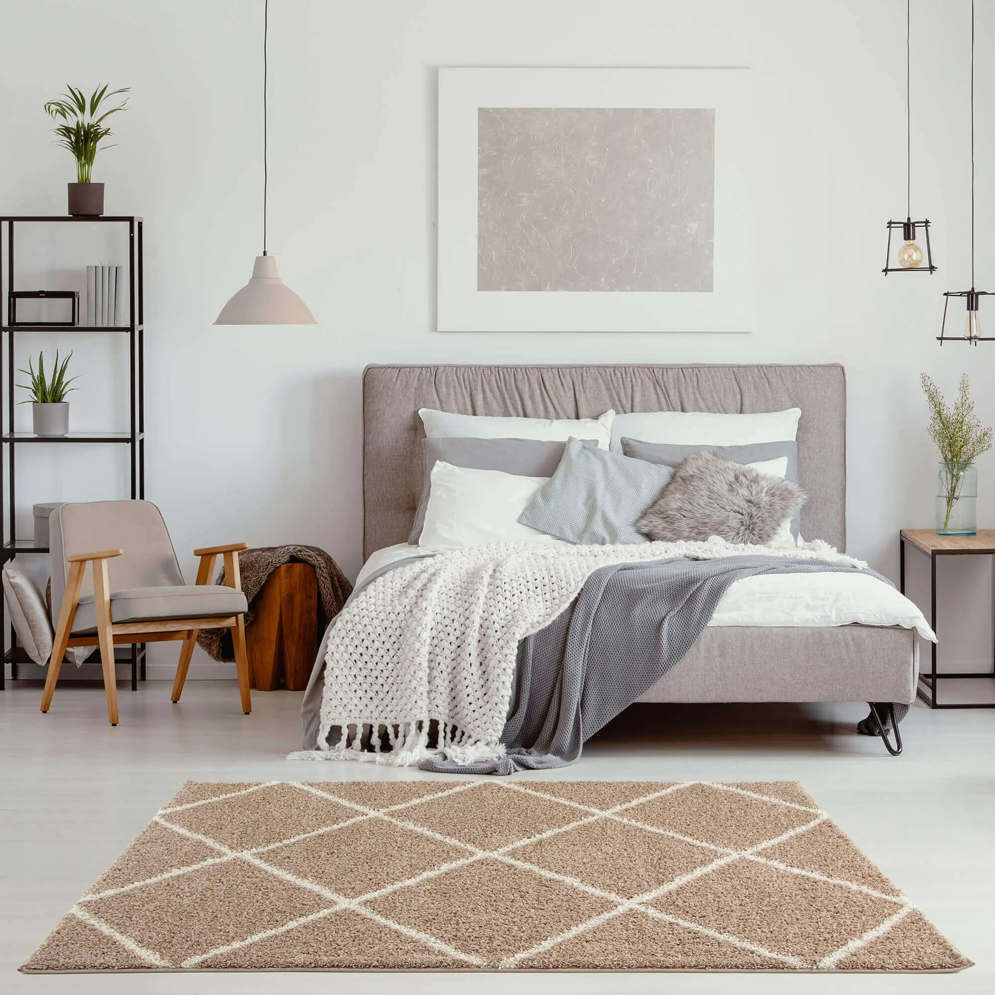 Moroccan Beige Shaggy Rug | 520 - Image 6