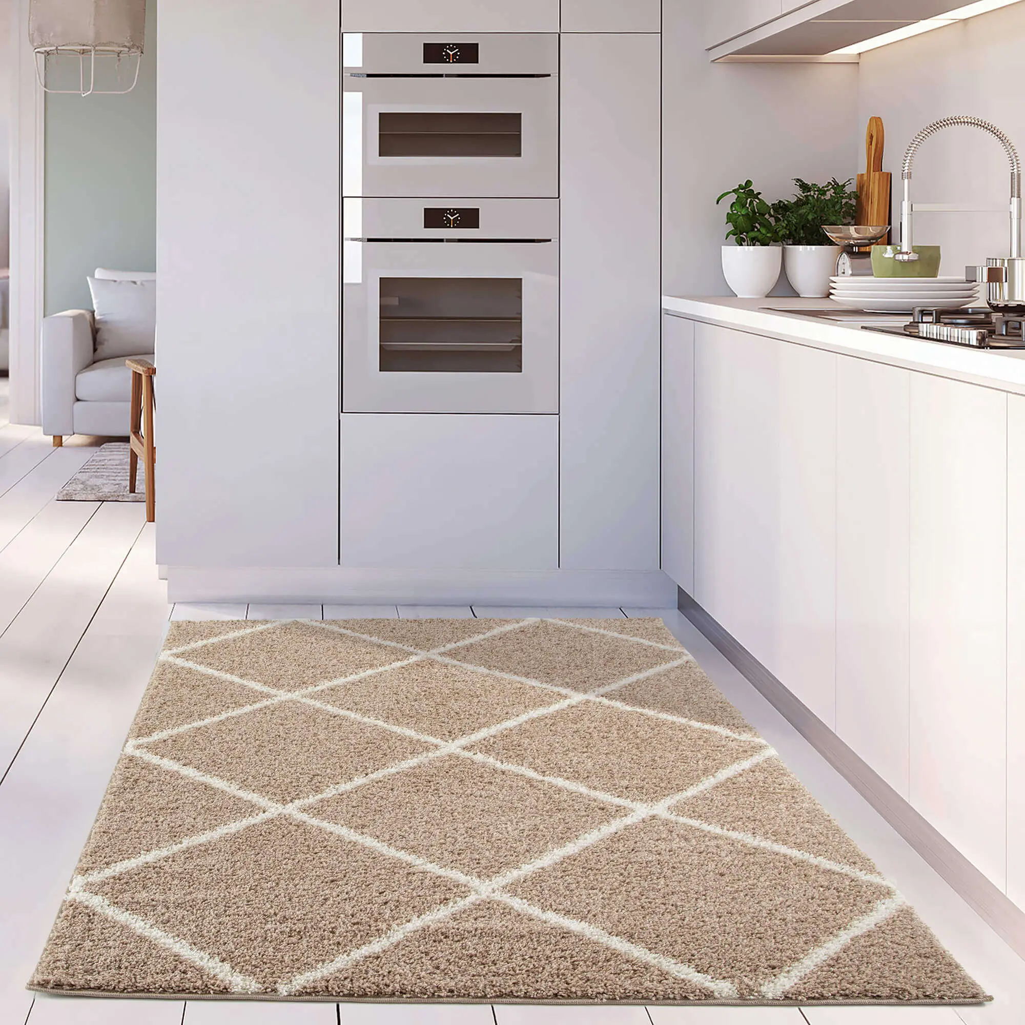 Moroccan Beige Shaggy Rug | 520 - Image 7