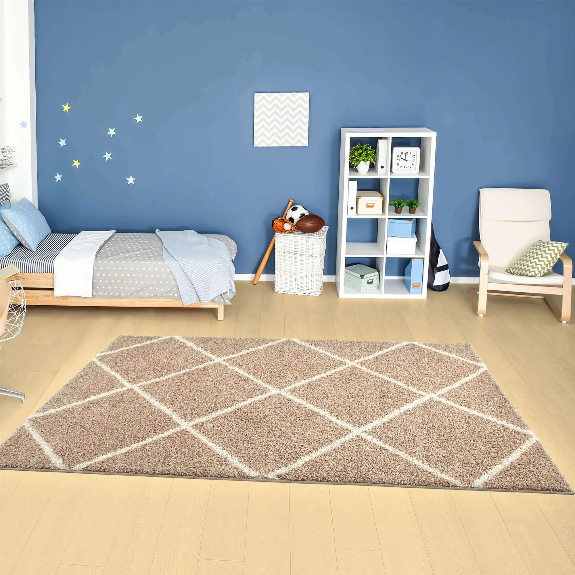 Moroccan Beige Shaggy Rug | 520 - Image 8