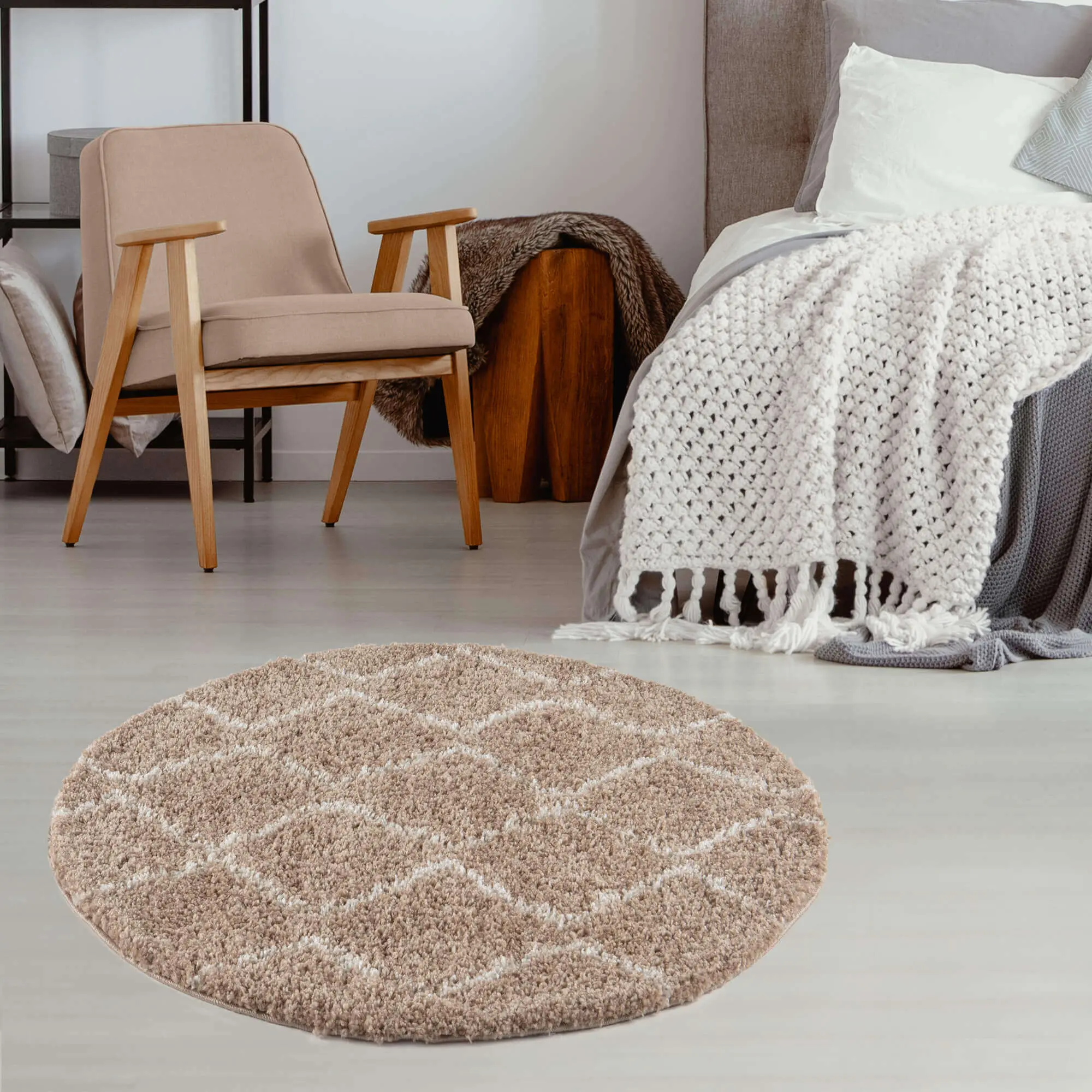 Moroccan Beige Shaggy Rug | 820 - Image 14