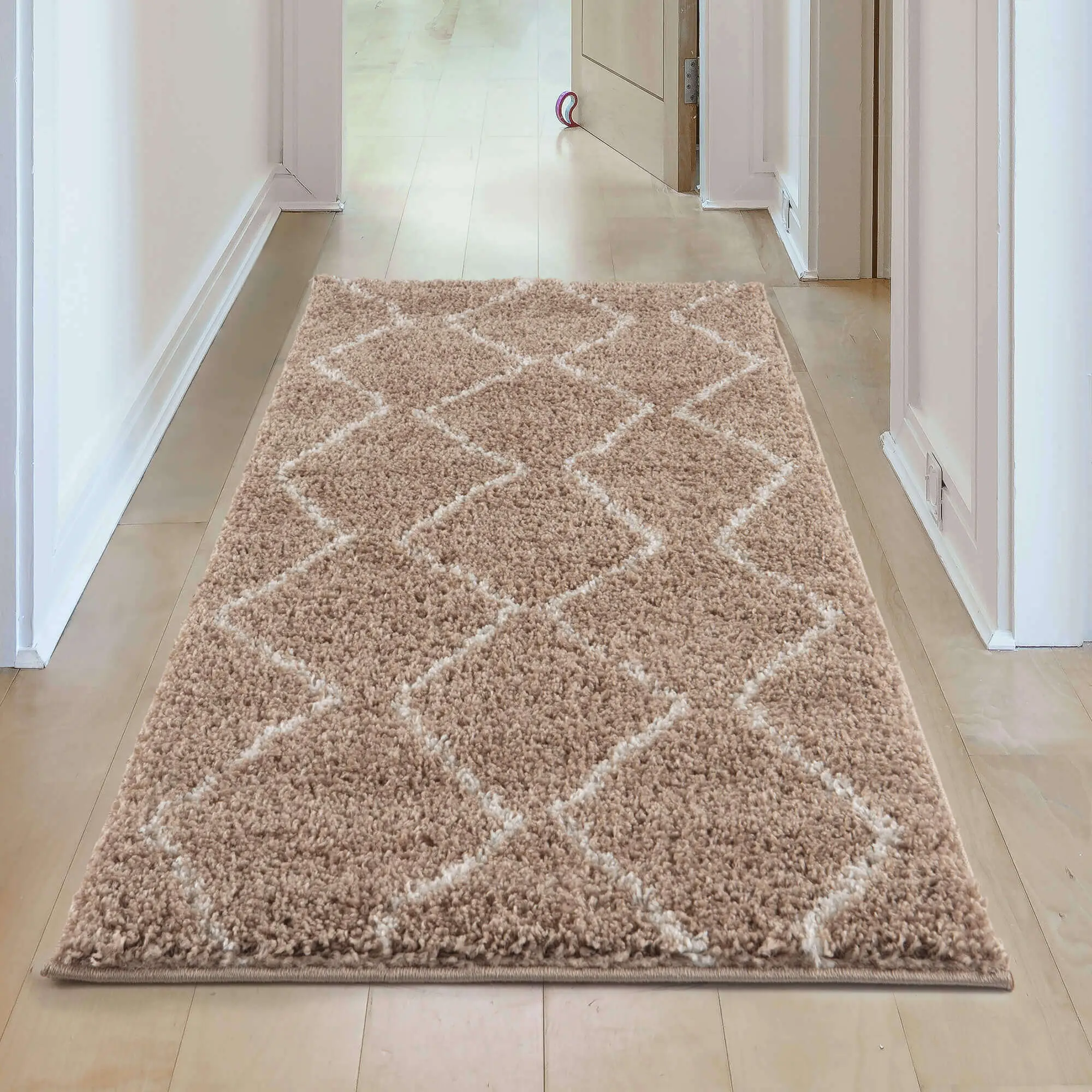 Moroccan Beige Shaggy Rug | 820 - Image 22