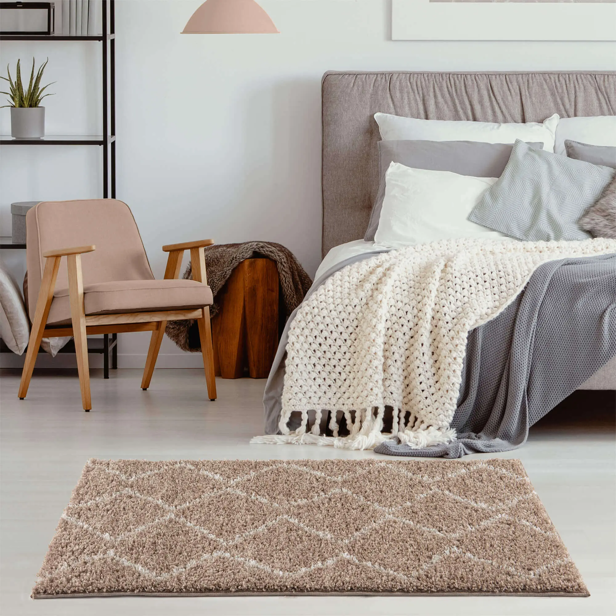 Moroccan Beige Shaggy Rug | 820 - Image 23