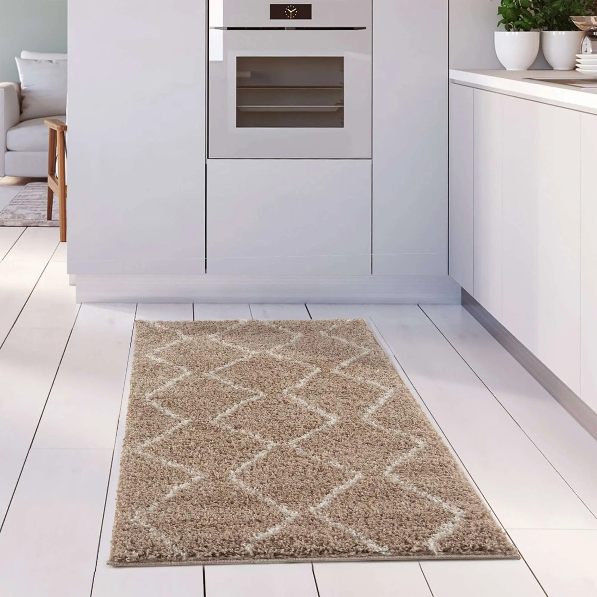Moroccan Beige Shaggy Rug | 820 - Image 24