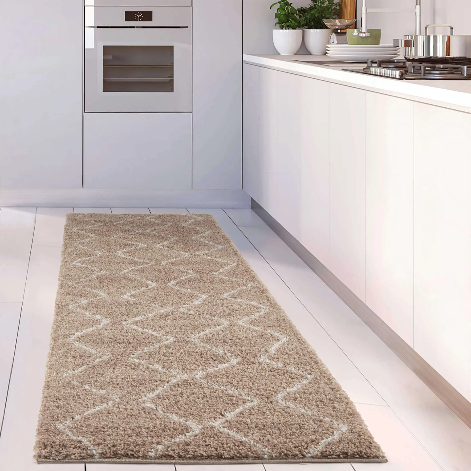 Moroccan Beige Shaggy Rug | 820 - Image 27