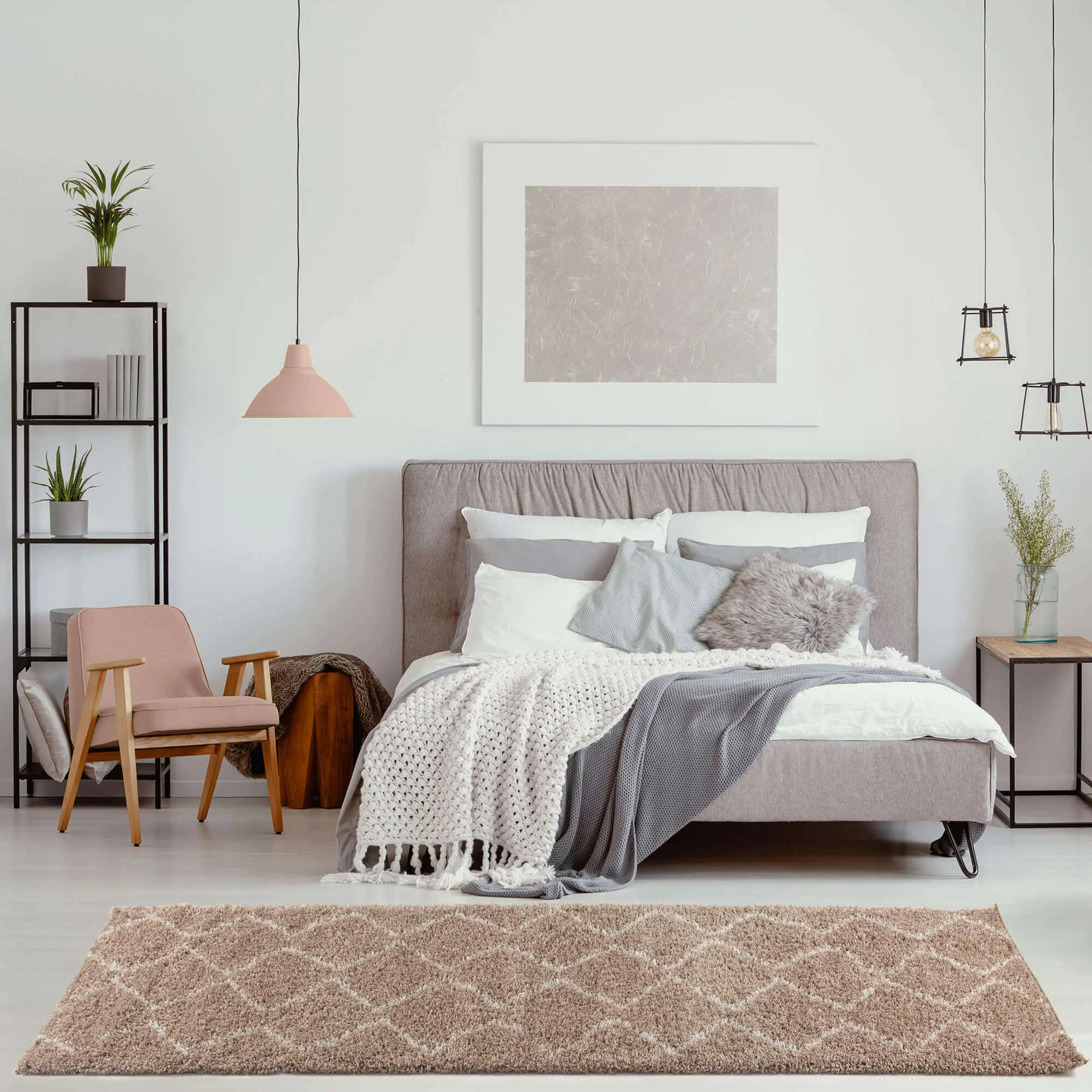 Moroccan Beige Shaggy Rug | 820 - Image 28
