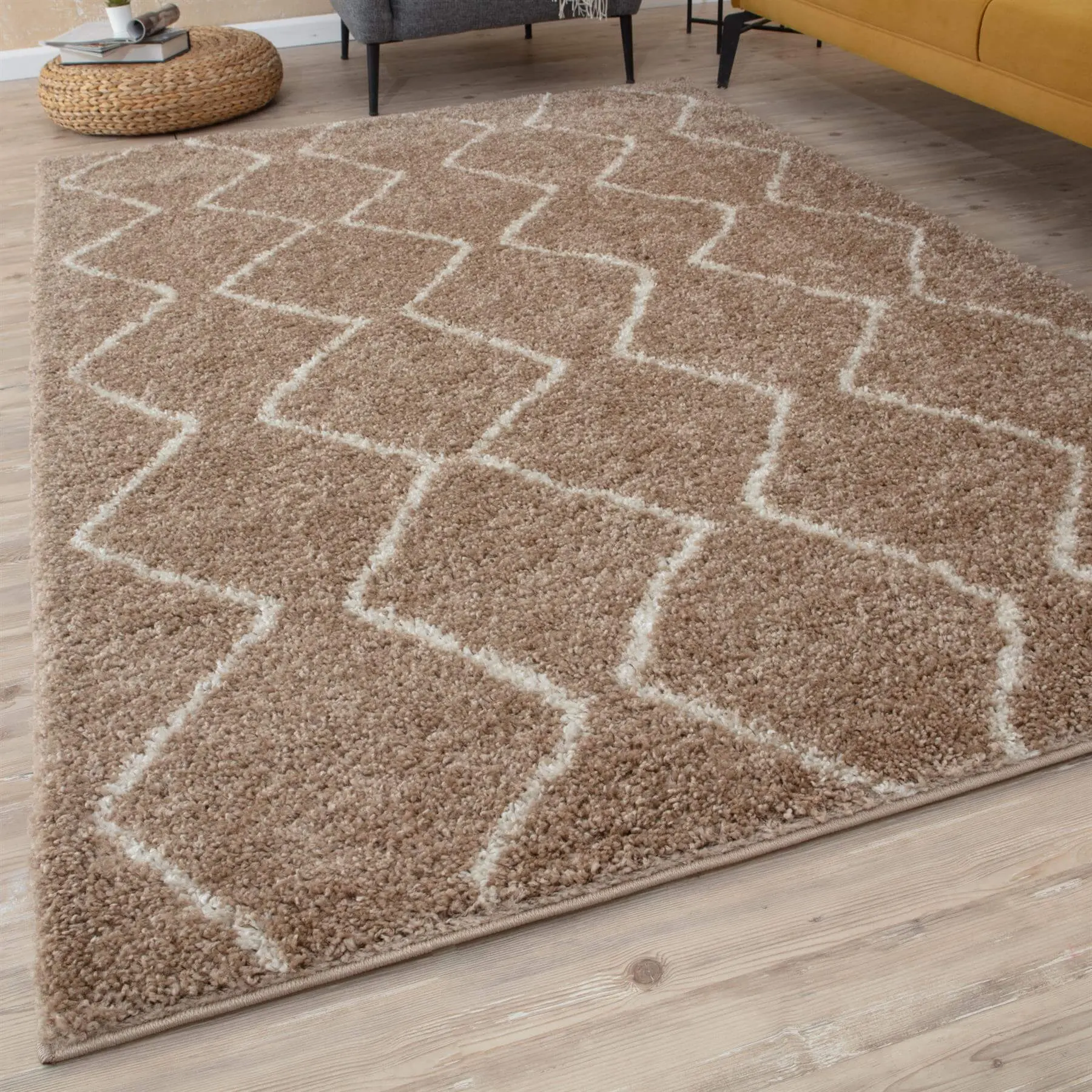 Moroccan Beige Shaggy Rug | 820 - Image 3