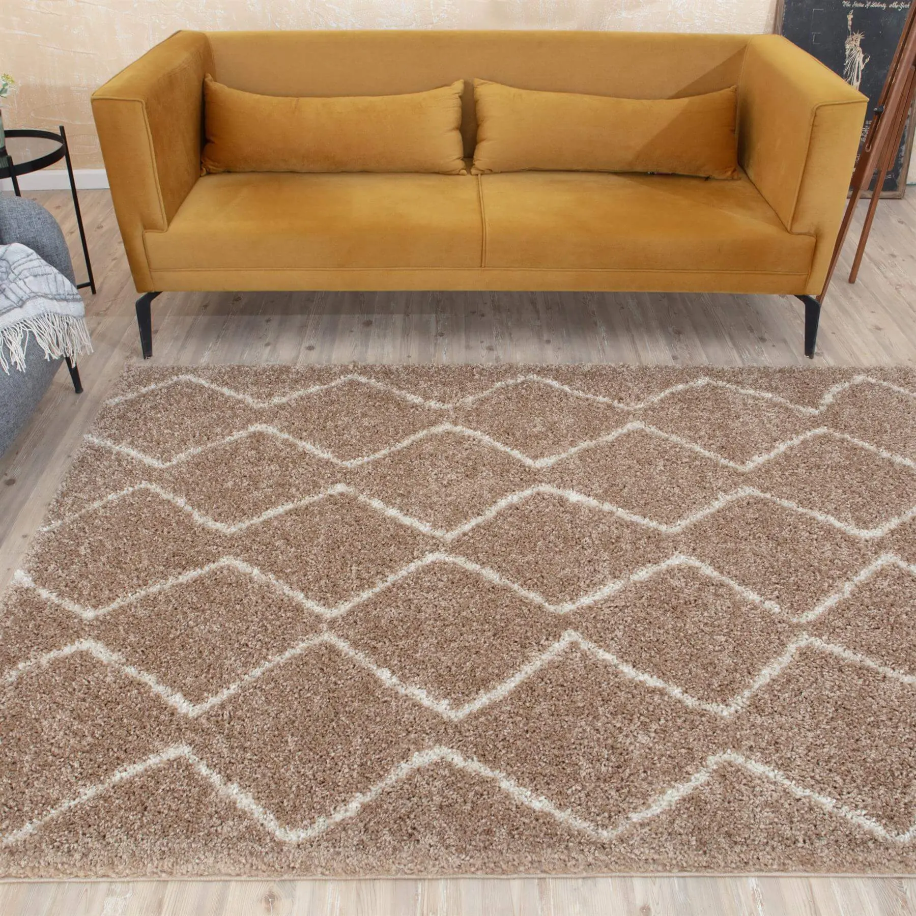 Moroccan Beige Shaggy Rug | 820 - Image 4