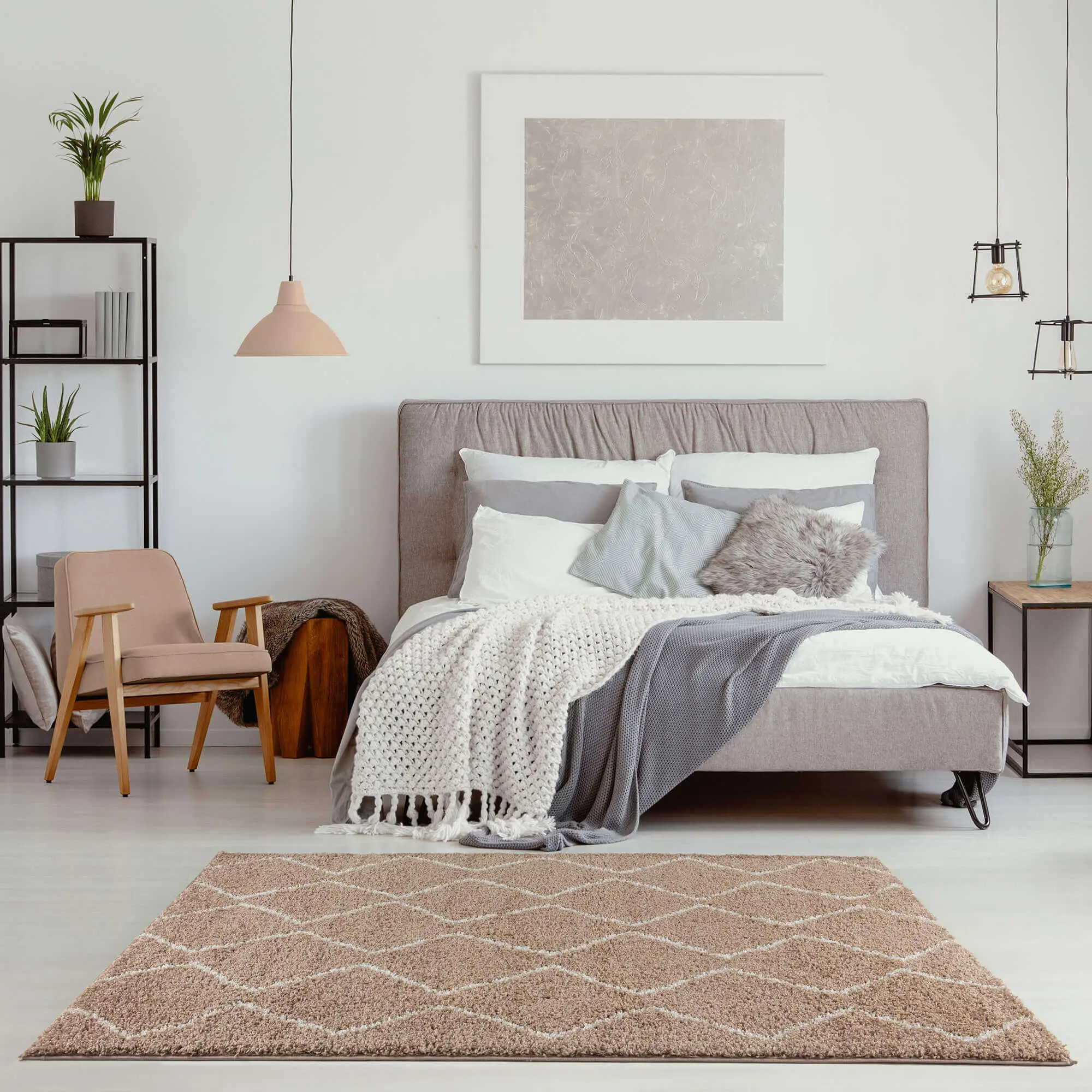 Moroccan Beige Shaggy Rug | 820 - Image 7
