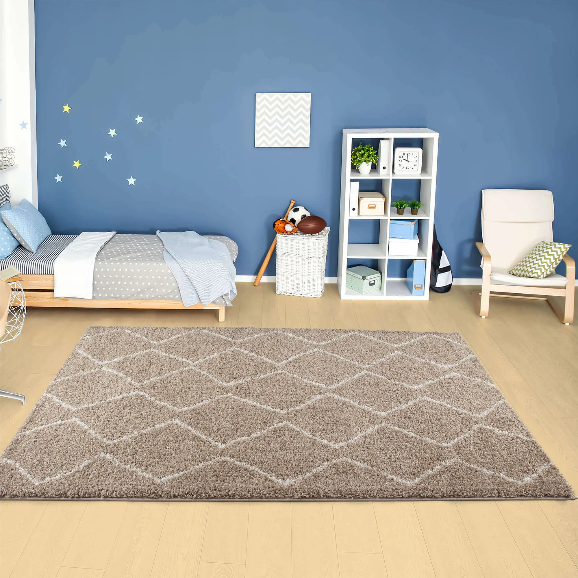 Moroccan Beige Shaggy Rug | 820 - Image 8