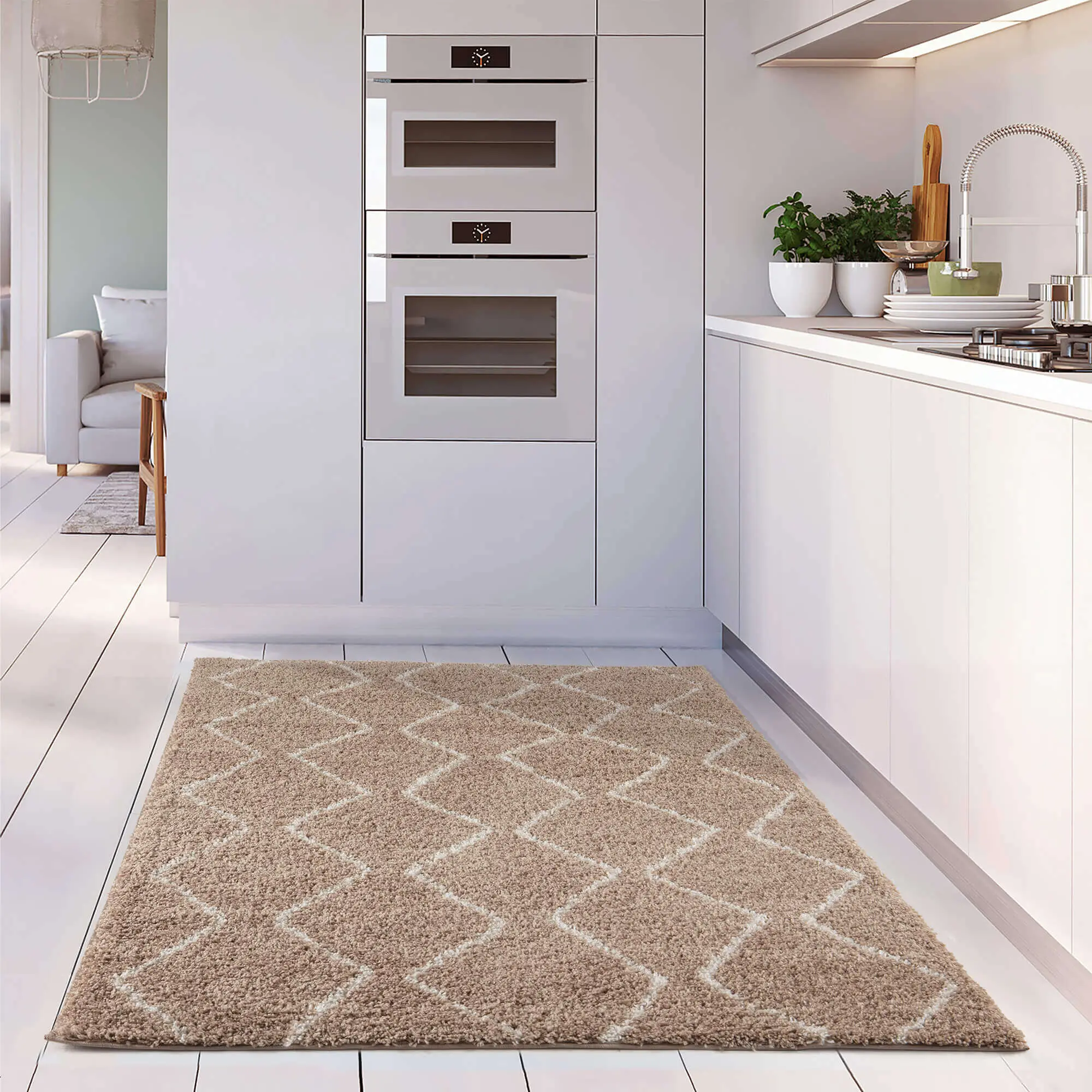 Moroccan Beige Shaggy Rug | 820 - Image 9